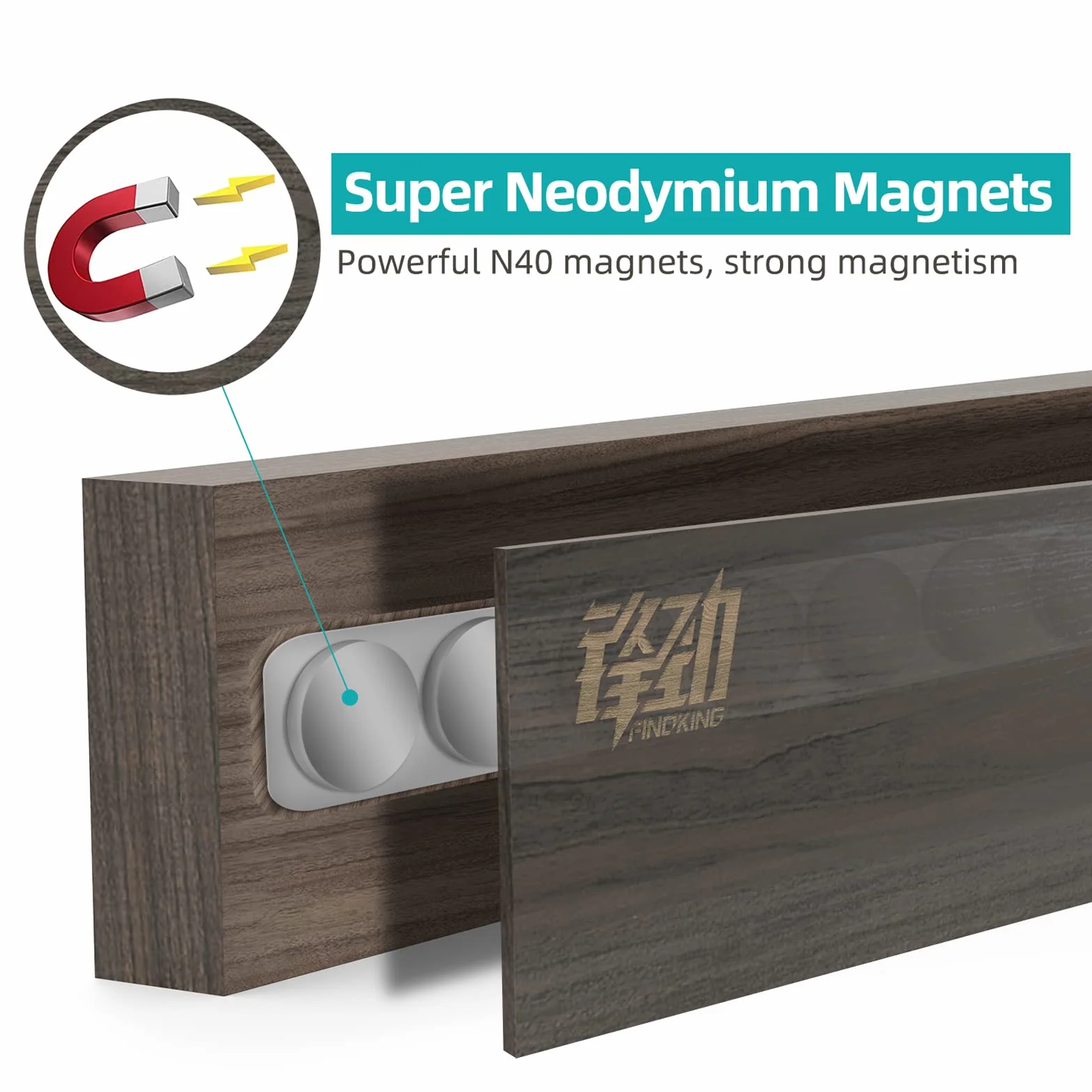 FINDKING Striscia Magnetica per Coltelli in Legno di Frassino, Supporto Magnetico per Utensili da Cucina, Facile da Appendere Senza Trapano (40CM, Marrone Scuro, Senza Coltelli)