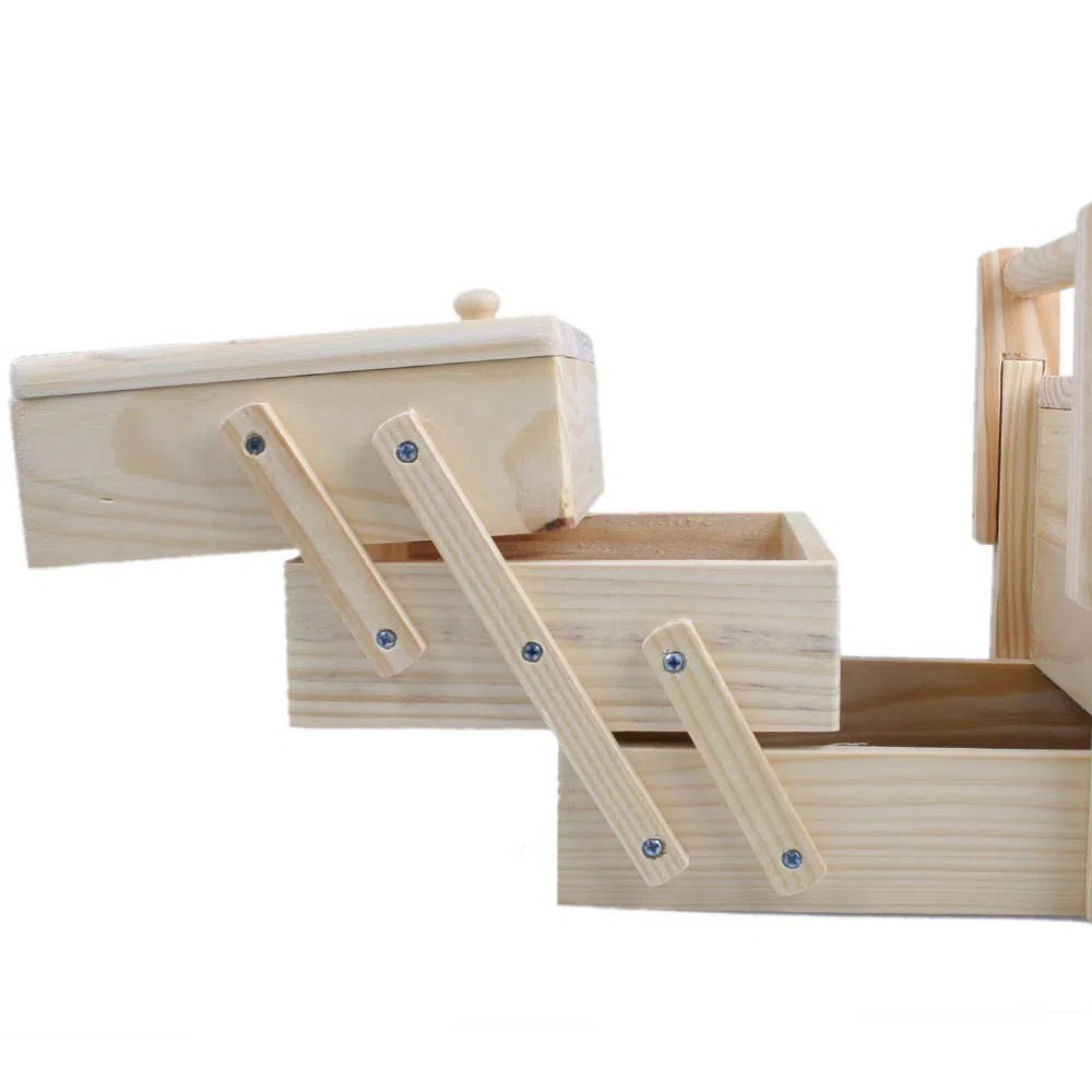scatola da cucito in legno di pino