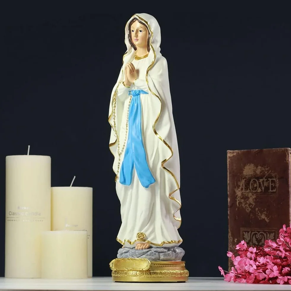 Statua della Vergine Maria 22,1 cm, regalo religioso in resina per la mamma, decorazione cattolica e scultura per l'altare di Lourdes