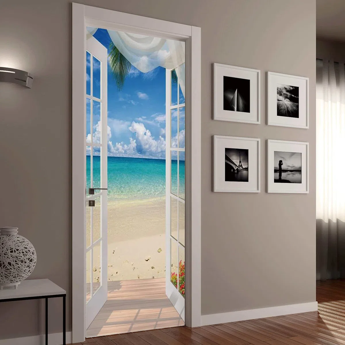 Adesivo murale 3D per porte interne, impermeabile e autoadesivo, in PVC decorazione da parete – spiaggia scenario porta poster adesivi per camera da letto soggiorno, 77 x 199 cm (A-02)
