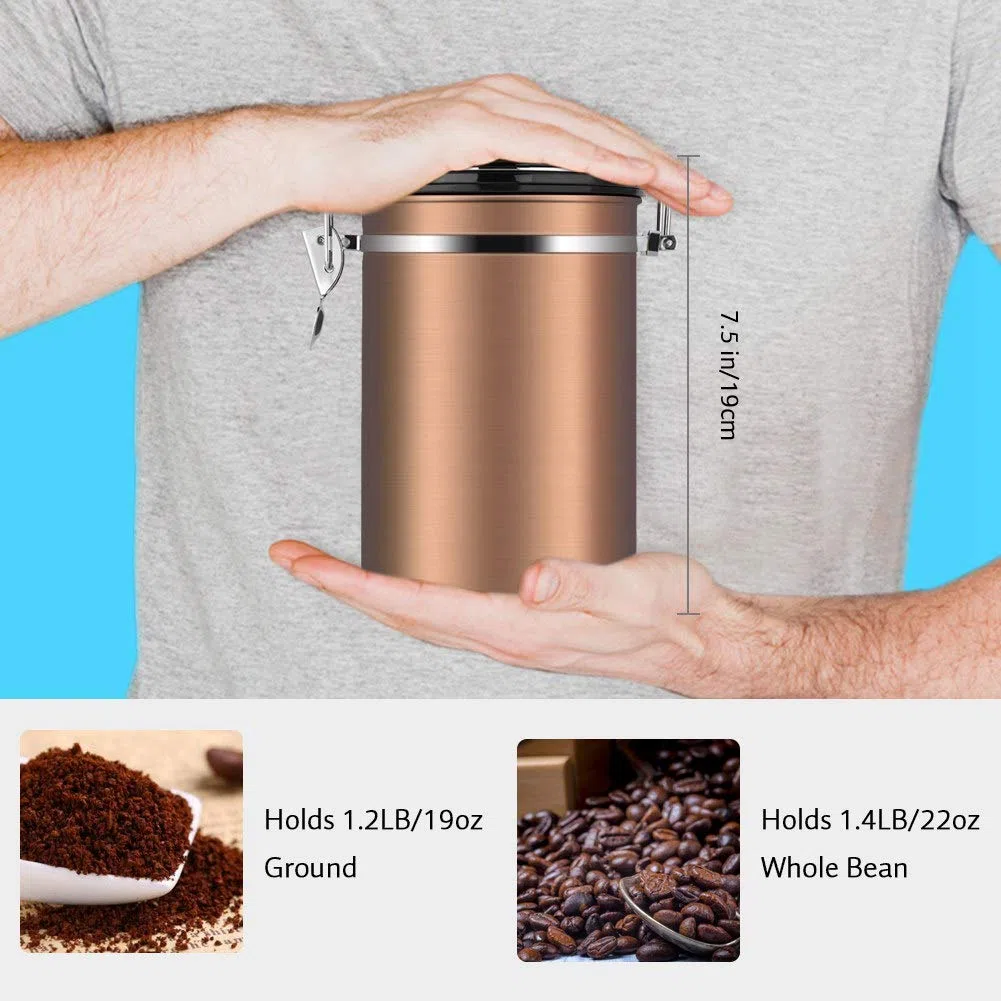 Jeffergarden Contenitore per Caffè in Acciaio Inox, 1,8L, Contenitore Ermetico con Valvola e Indicatore Data, per