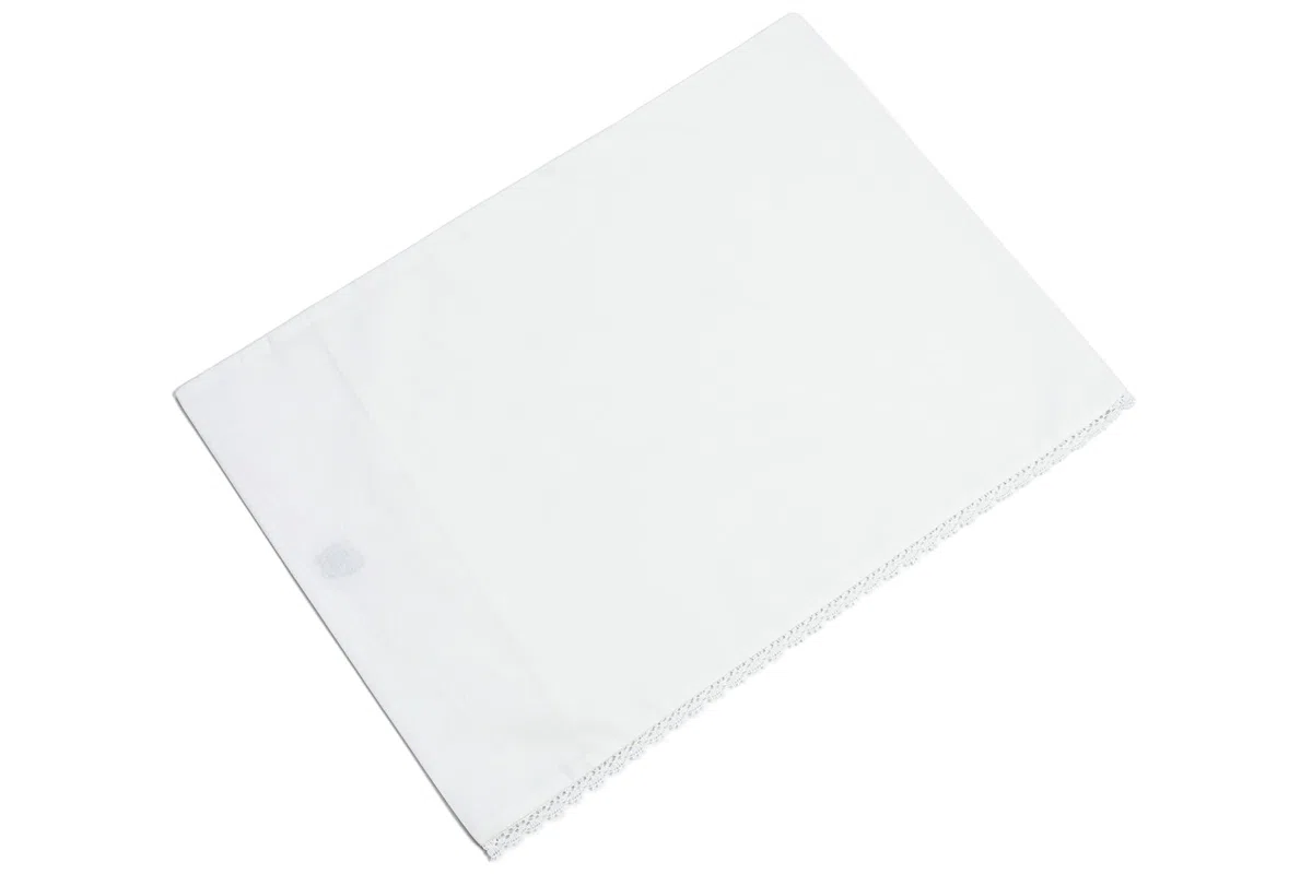 Filet - Set Lenzuolino per Carrozzina 3 Pezzi in Tinta Unita Bianca, 1 Lenzuolo sotto con Angoli, 1 Lenzuolo Sopra con Fascia in Tela Aida da Ricamare e 1 Federa, Made in Italy, Bianca