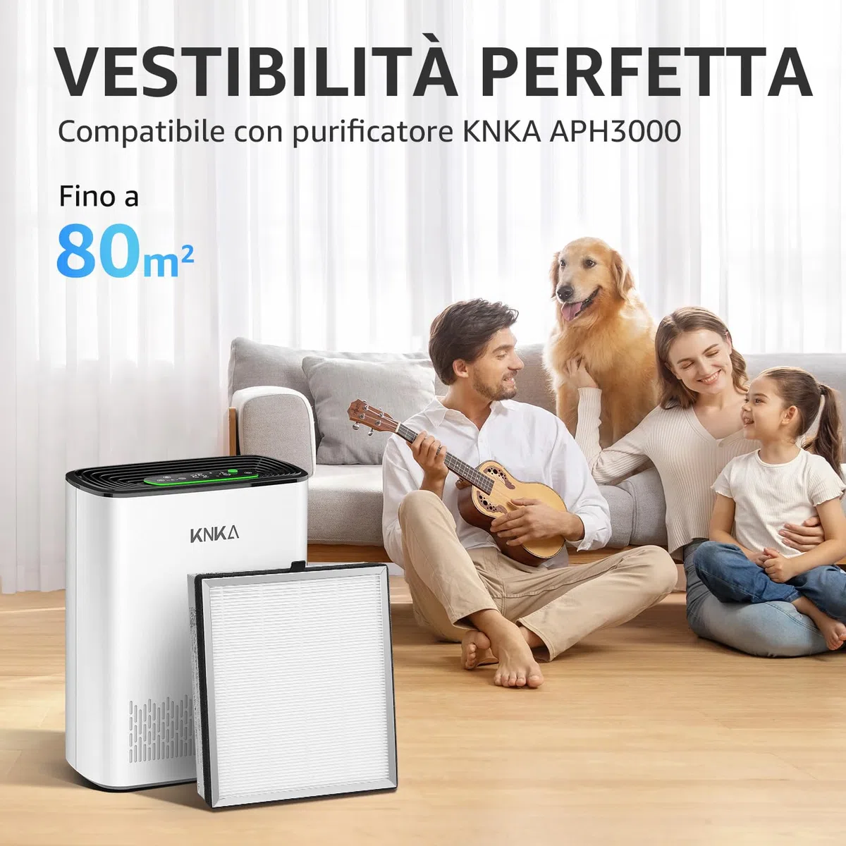 KNKA Filtro di Ricambio per Purificatore d'Aria APH3000, Confezione da 2 Filtri Combinati HEPA & Carbone Attivo, Rimuove 99,97% Polvere, Polline & Odori, Durevole