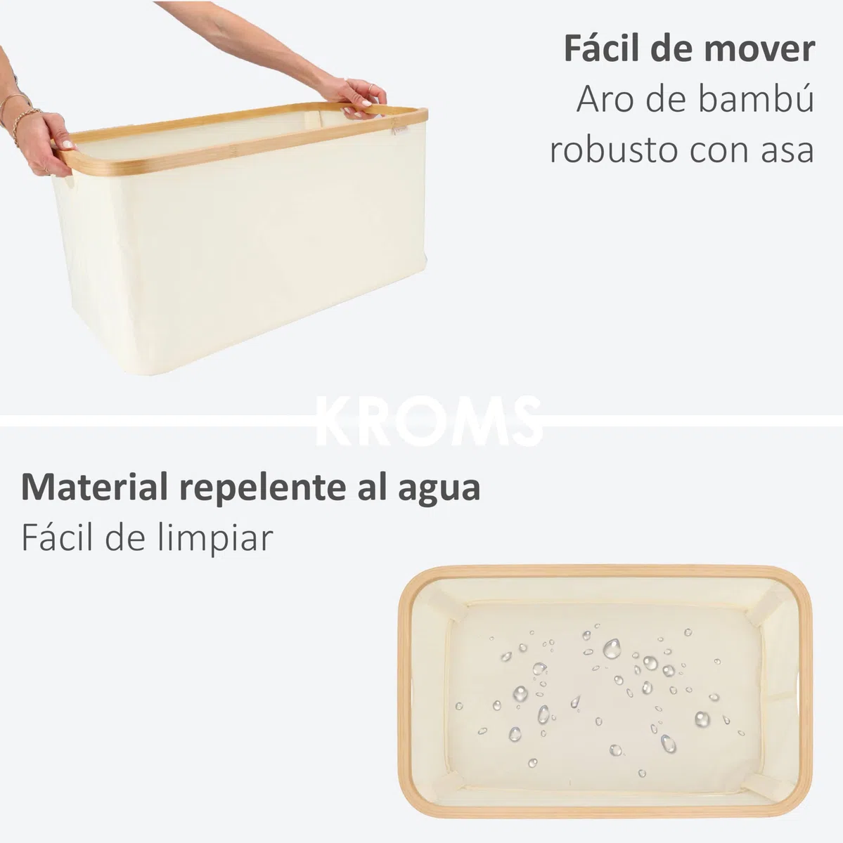 Cesto biancheria sporca pieghevole in bambù 45L – Beige - Leggero, stabile e salvaspazio – Cesta portabiancheria in bambù e cotone, traspirante e dal design moderno - Cestino bagno