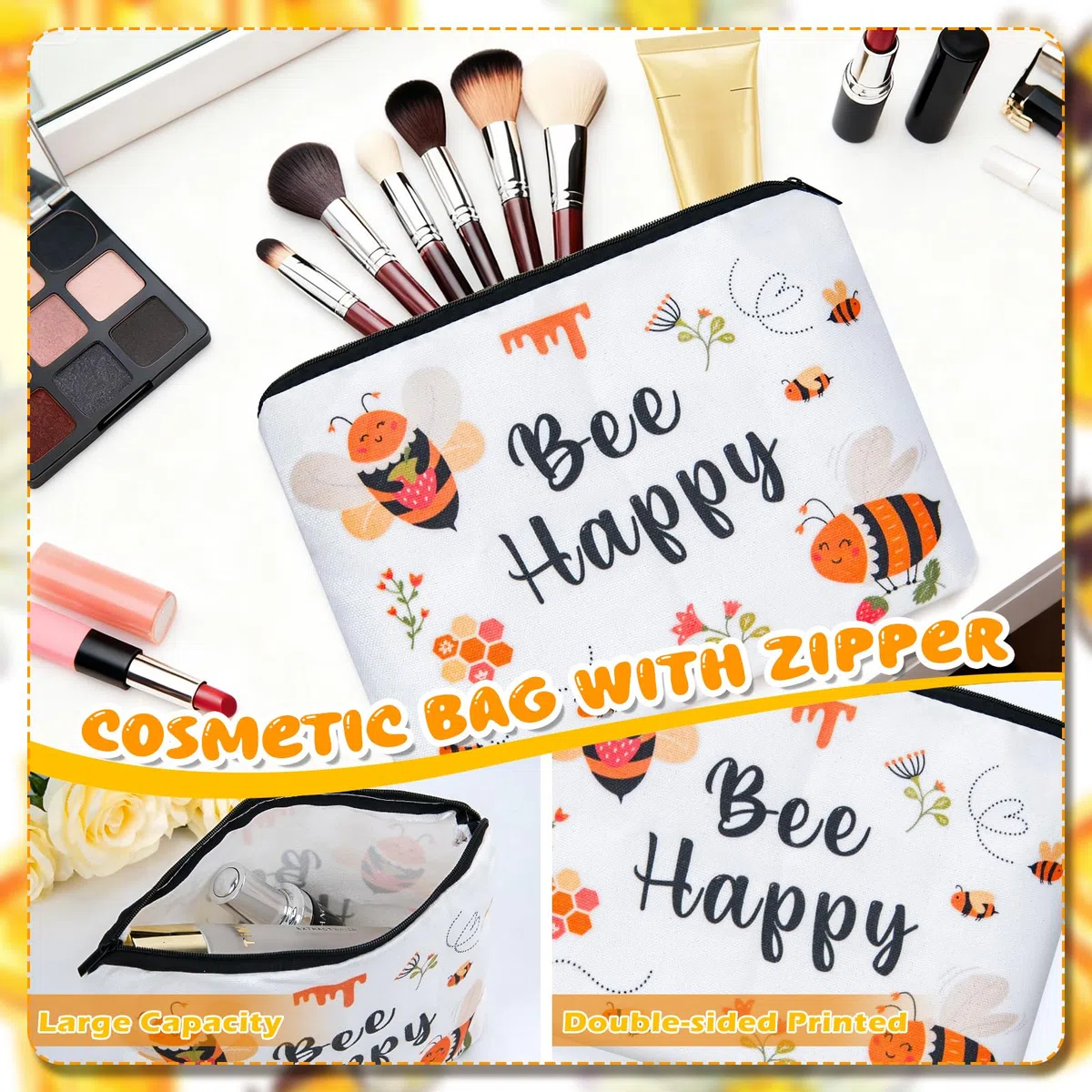 SelfTek Regali con ape per donne - Set regalo ape miele include bicchiere in acciaio inossidabile da 355 ml, ape all'uncinetto, borsa cosmetica, portachiavi, segnalibro, adesivi per regalo di
