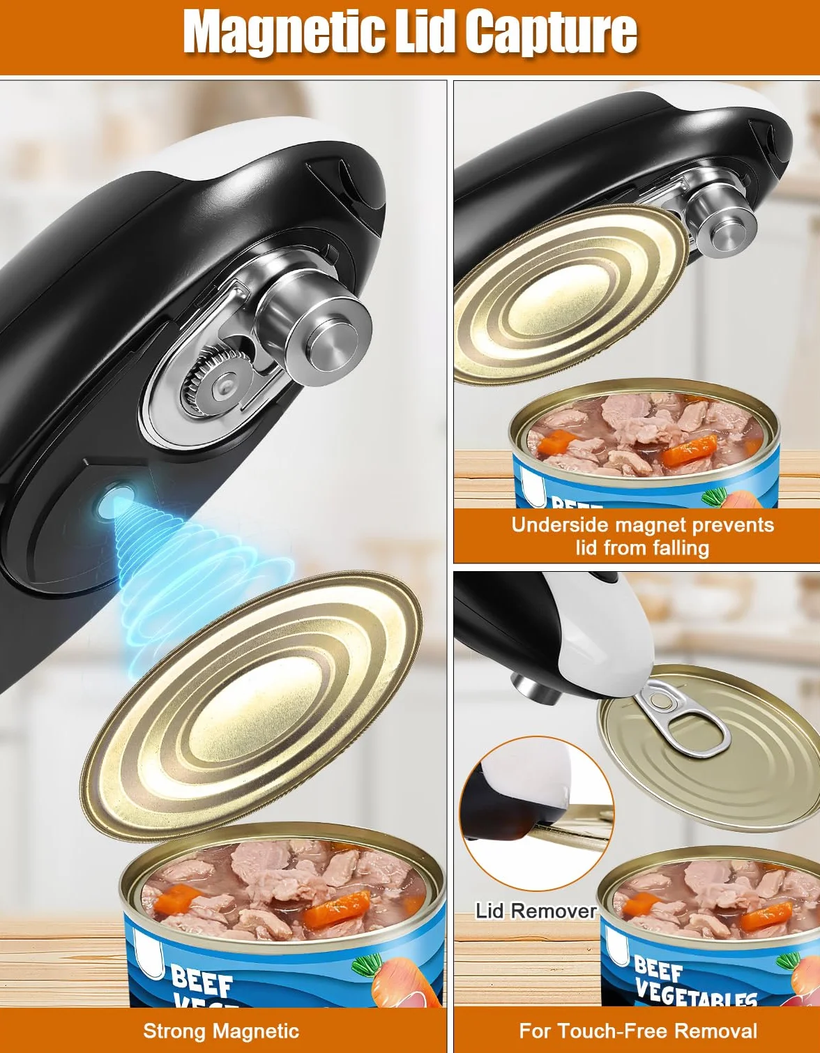 YUET Apriscatole Elettrico USB Ricaricabile, Apertura Automatica con Un Tocco, Senza Mani e Bordo Sicuro Levigato, Elettrodomestico Portatile per Anziani e Artritici, Mani Libere