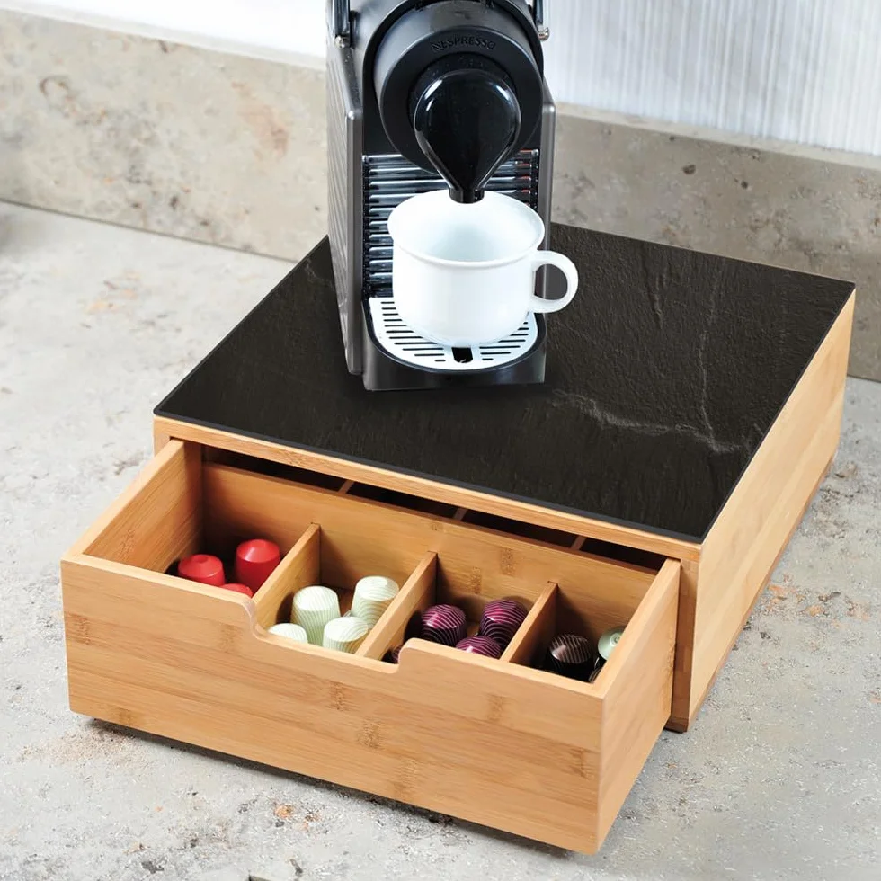 Kesper 58951 - Scatola con cassetto e 8 scomparti, contenitore per capsule di caffè, scatola da tè