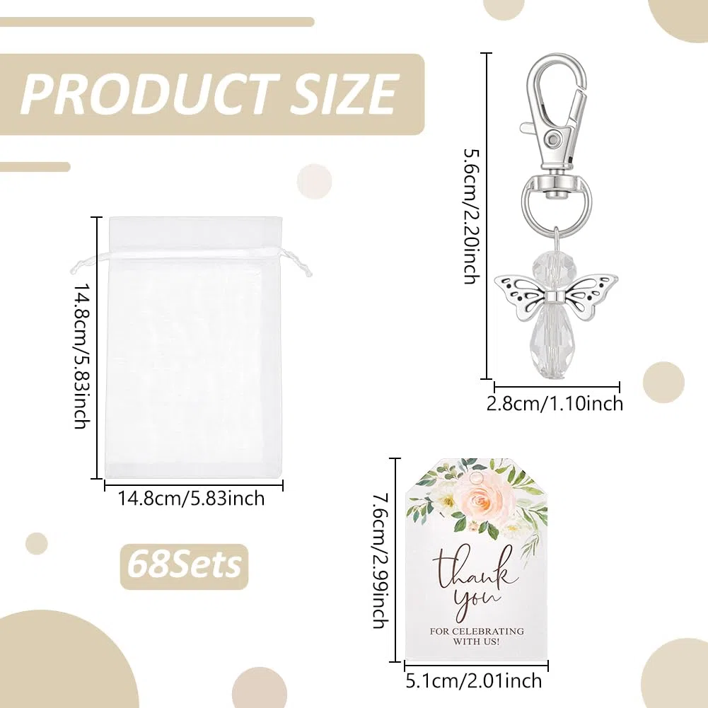 UNICRAFTALE 68 portachiavi commemorativi per celebrazione della vita, in metallo argento antico, con ali di farfalla, lunghezza 5,6 cm, con sacchetti di organza e biglietti di carta per funerali