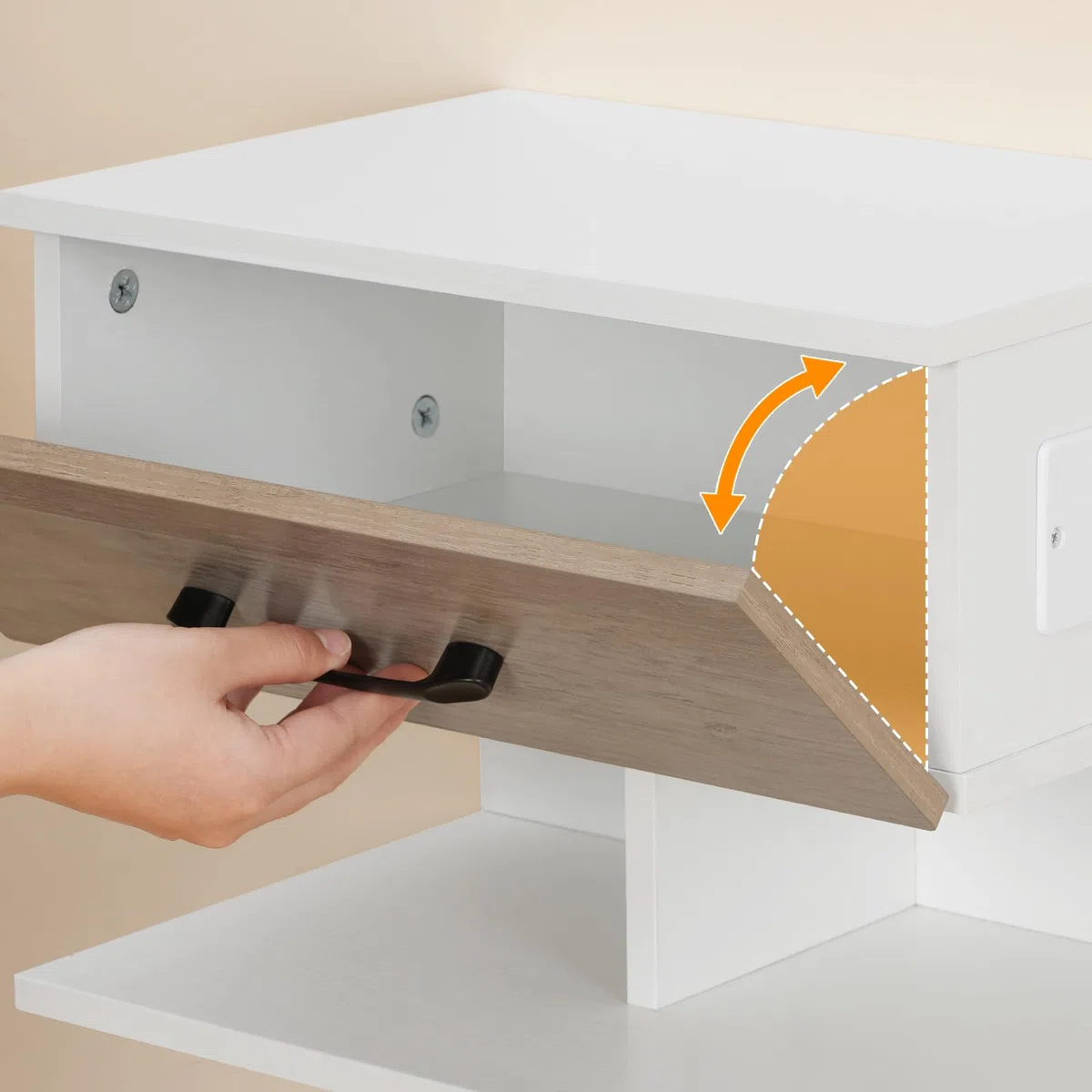 HOOBRO Comodino Sospeso, Comodino da Parete con Stazione di Ricarica e Cassetto, 1 Presa Standard e 2 Porte USB, 2 Opzioni di Montaggio, per Camera da Letto, Bianco e Grigio Anticato EWG127CBZ01