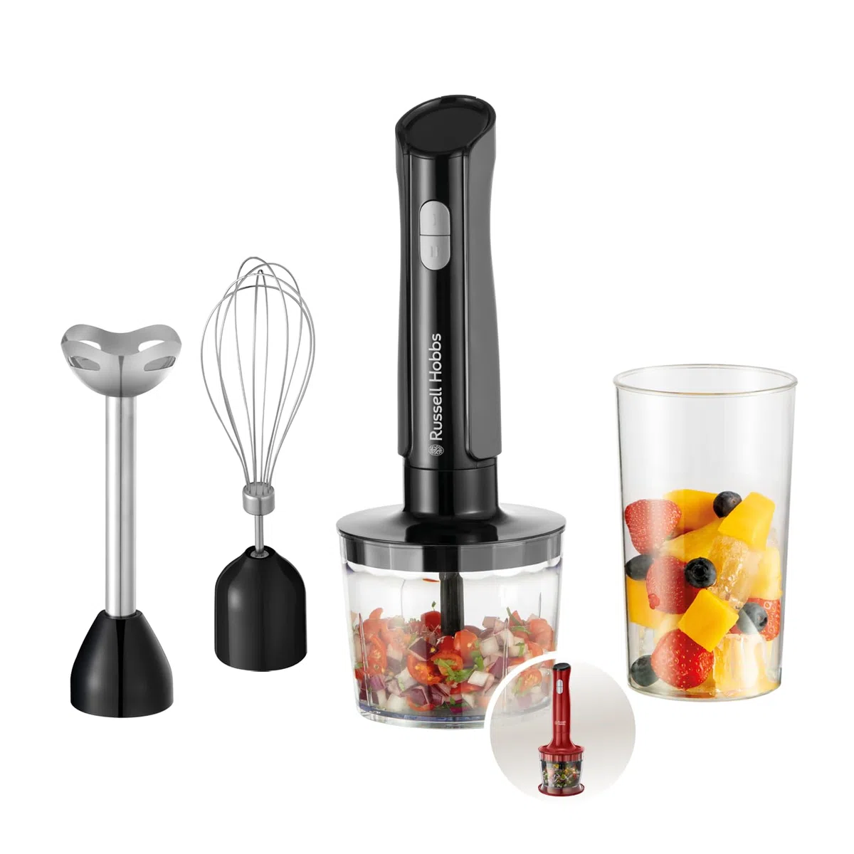 Russell Hobbs Frullatore a Immersione [3-in-1] Tritatutto Elettrico (con 3 Accessori per Pappe per Bambini, Smoothie, Zuppe, 2 Velocità + Pulsazione, Acciaio Inossidabile, Senza BPA) Carbone 27140-56