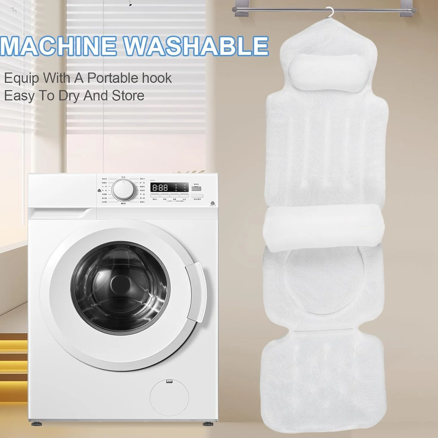 Cuscino per Vvasca da Bagno,con Supporto lombare Staccabile e Sacco per la Biancheria,Accessori Spa per un Relax Confortevole,per Immergersi Nella Vasca da Bagno (Bianco)