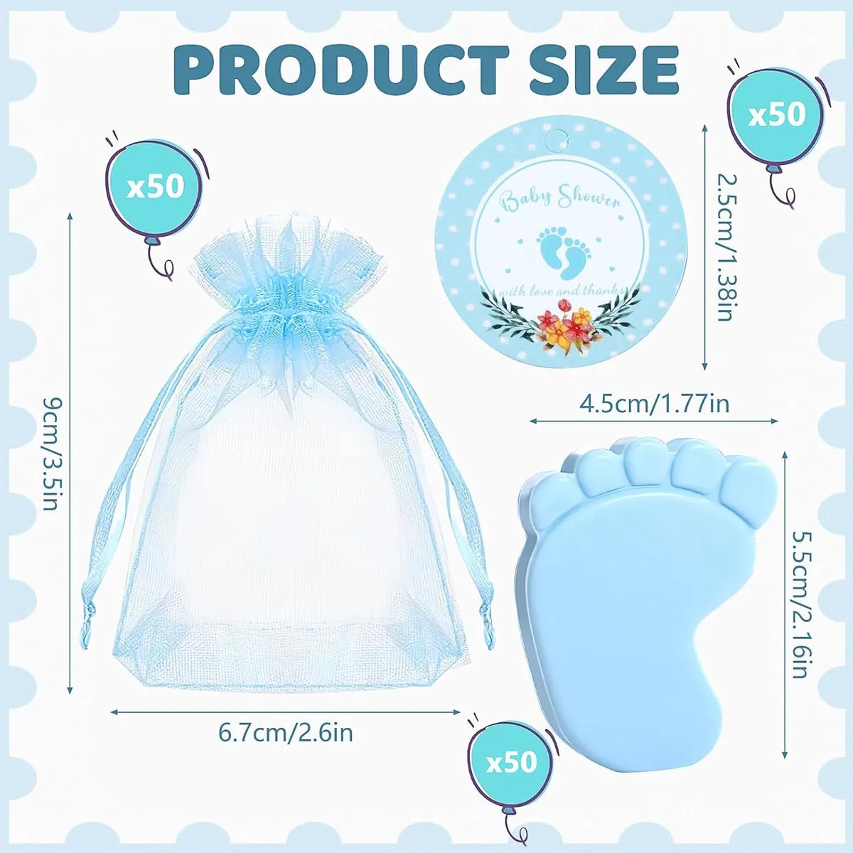 50 mini saponette profumate fatte a mano per baby shower, con sacchetti ed etichette di ringraziamento, per matrimoni, compleanni, feste, ospiti, colore: blu