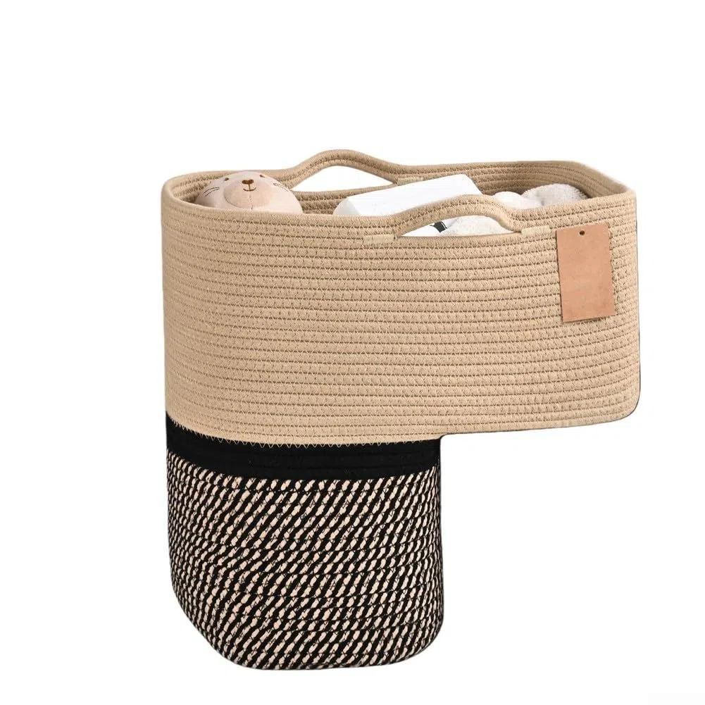 Cestino per scale in tessuto di lino con manici, organizer per giocattoli, libri, telefoni su gradini in moquette, soluzione elegante per la casa in colore neutro (A)