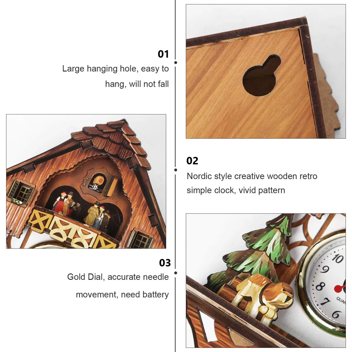 Orologio da Parete in Legno Orologio a cucù Antico Pendolo per Arredamento della Camera Bambini