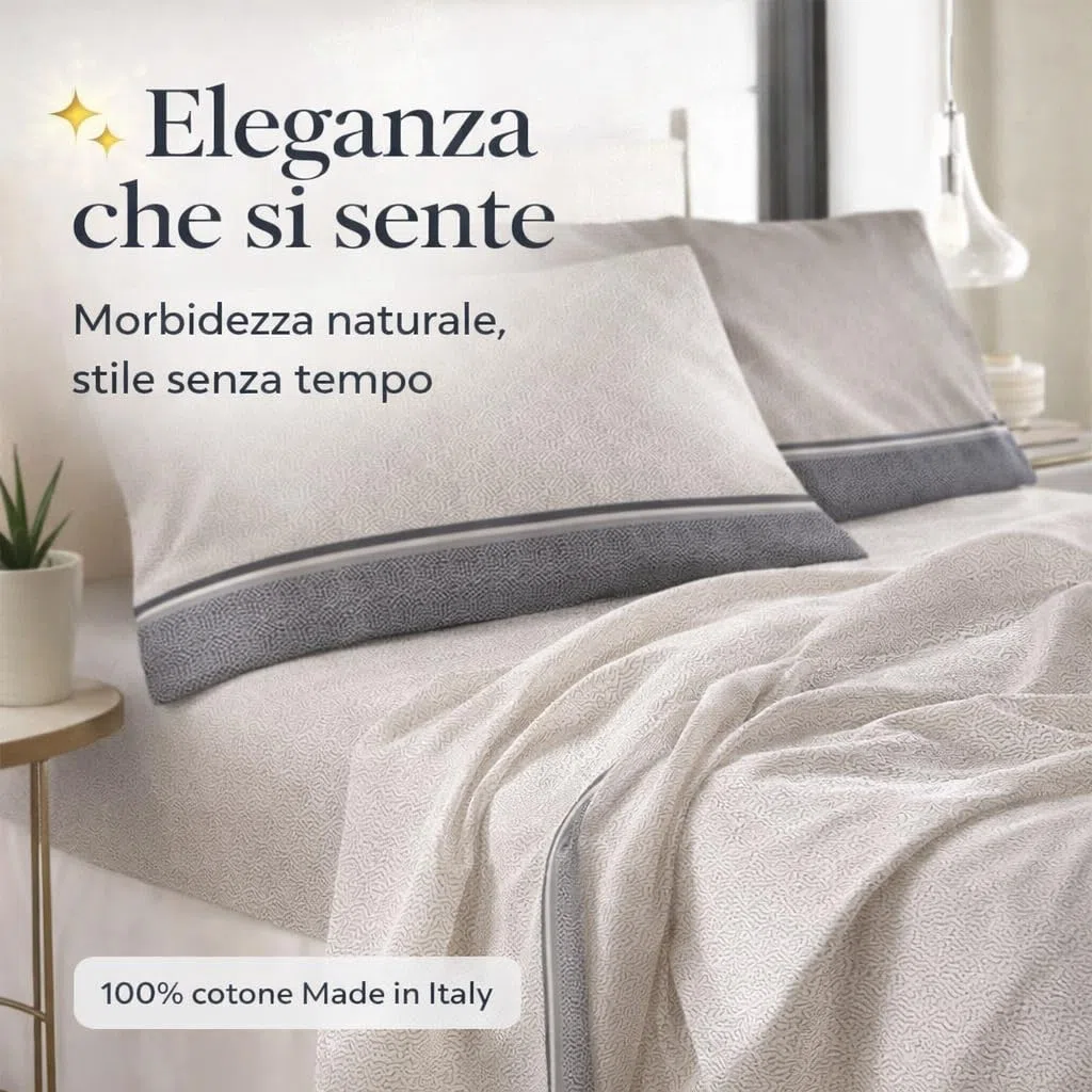 Set Lenzuola Made in Italy, Completo Letto Matrimoniale - 100% Cotone Lenzuolo Sopra 250x290 cm, Lenzuolo Sotto con Angoli 180x200x25 cm e 2 Federe 52x82 cm - per Tutte le stagioni (Tortora)