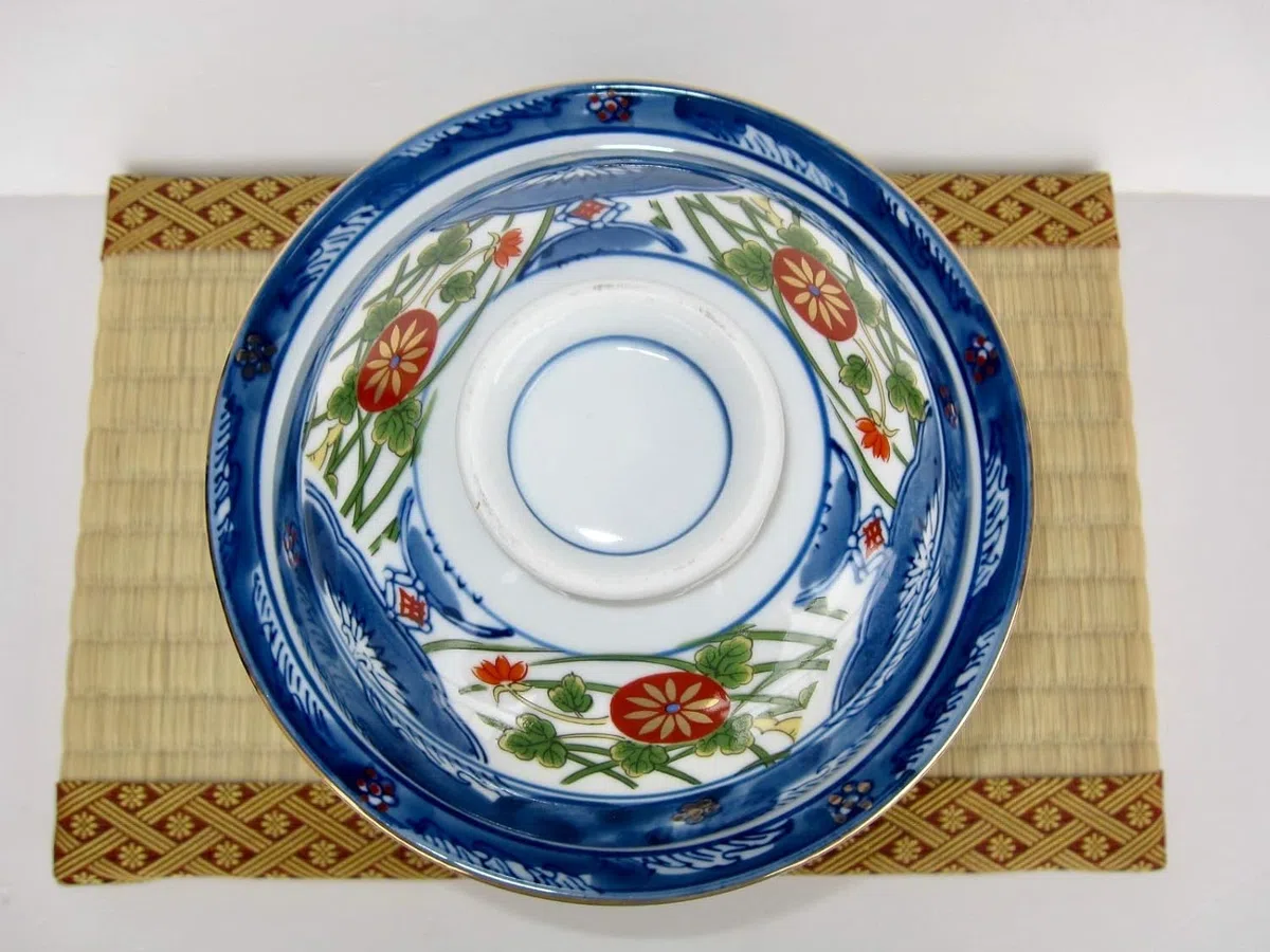 Ciotola giapponese Mino Ware, diametro 15 cm, in porcellana, Somenishiki, Koimari, Donburi, Ramen, zuppa, riso con coperchio
