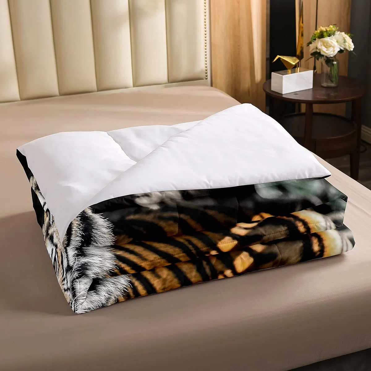 Trapunta con inserto a tema animali selvatici per bambini e ragazze colore bianco grigio stampa roccia piumone stile fauna selvatica piumone con 1 federa 2 pezzi letto 135x200cm
