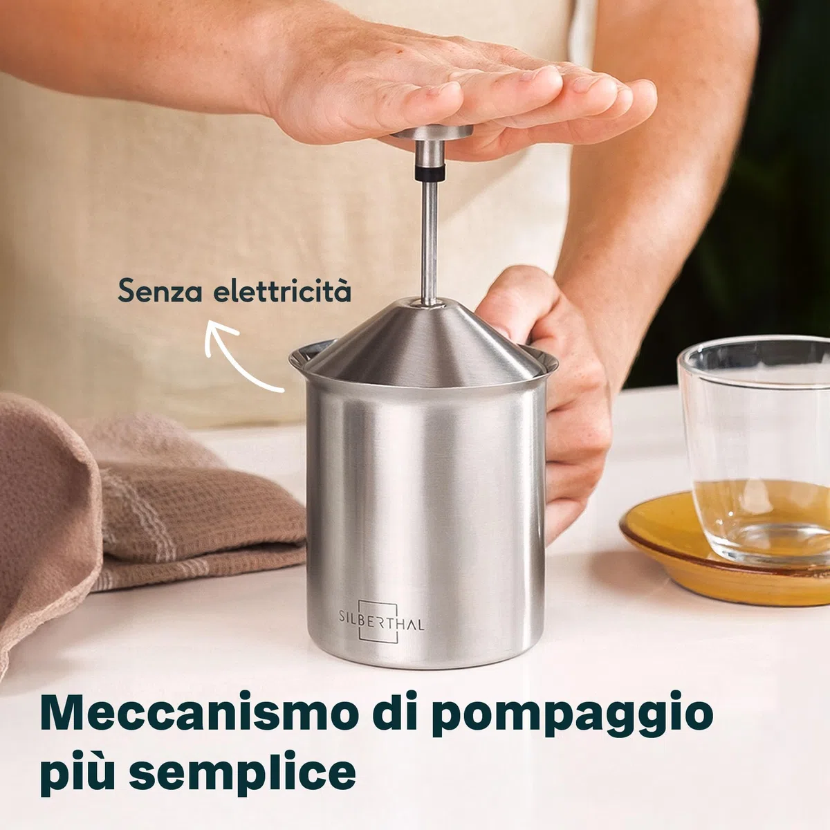 SILBERTHAL Montalatte manuale 400ml - Acciaio Inox - Cappuccinatore Manuale