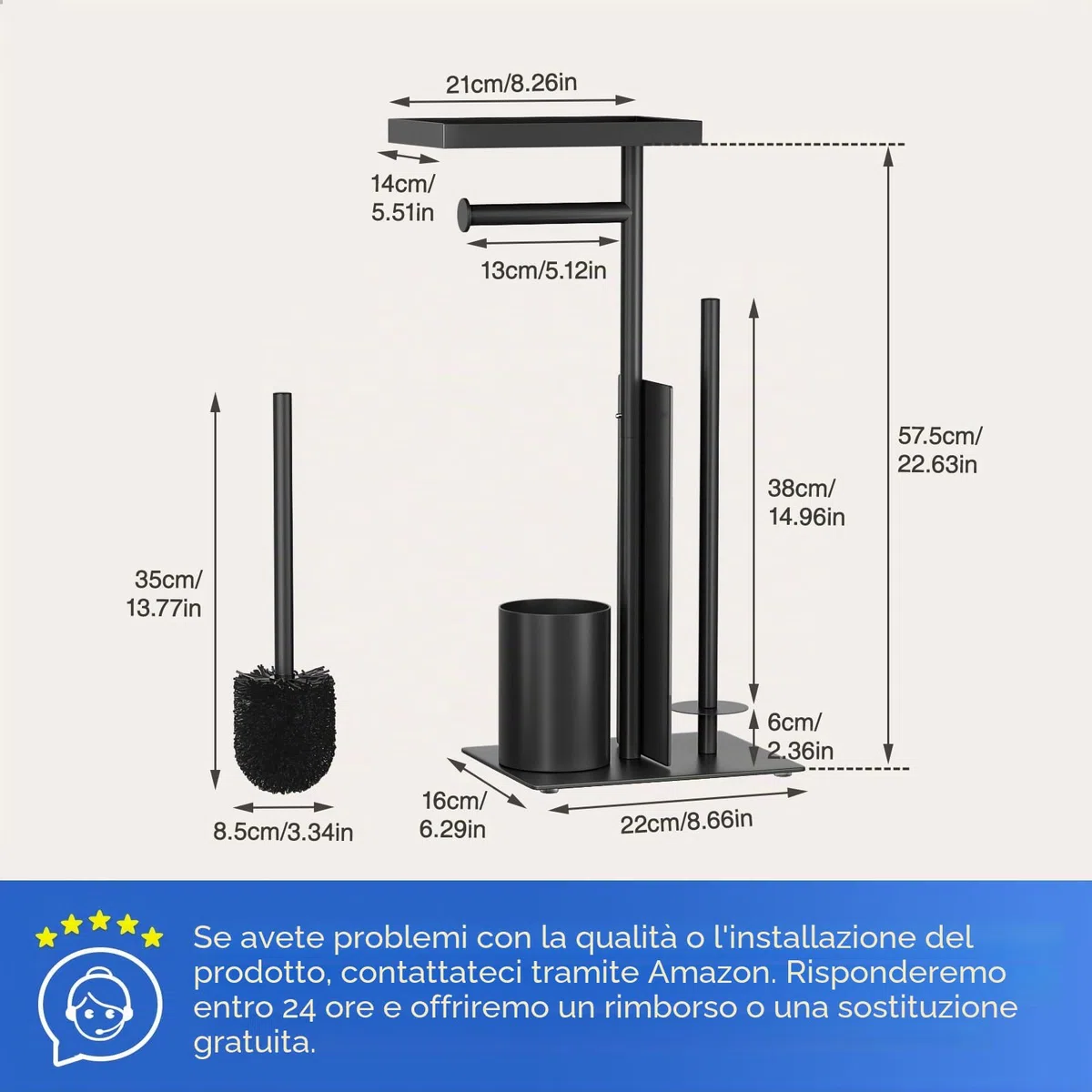 Porta carta igienica in acciaio inox con spazzola per WC – Porta carta igienica con scopino per WC con scatola per salviette umidificate e spazzola per WC, porta rotolo in piedi con ripiano in vetro