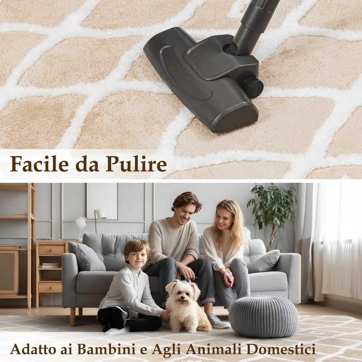 PureCozy Tappeto Rotondo Salotto 120cm Beige Antiscivolo Lavabile Grande Camera da Letto Tappeti 3D Geometrico Moderno Carpet Sala Soggiorno Cameretta Bambino Pelo Corto Rug
