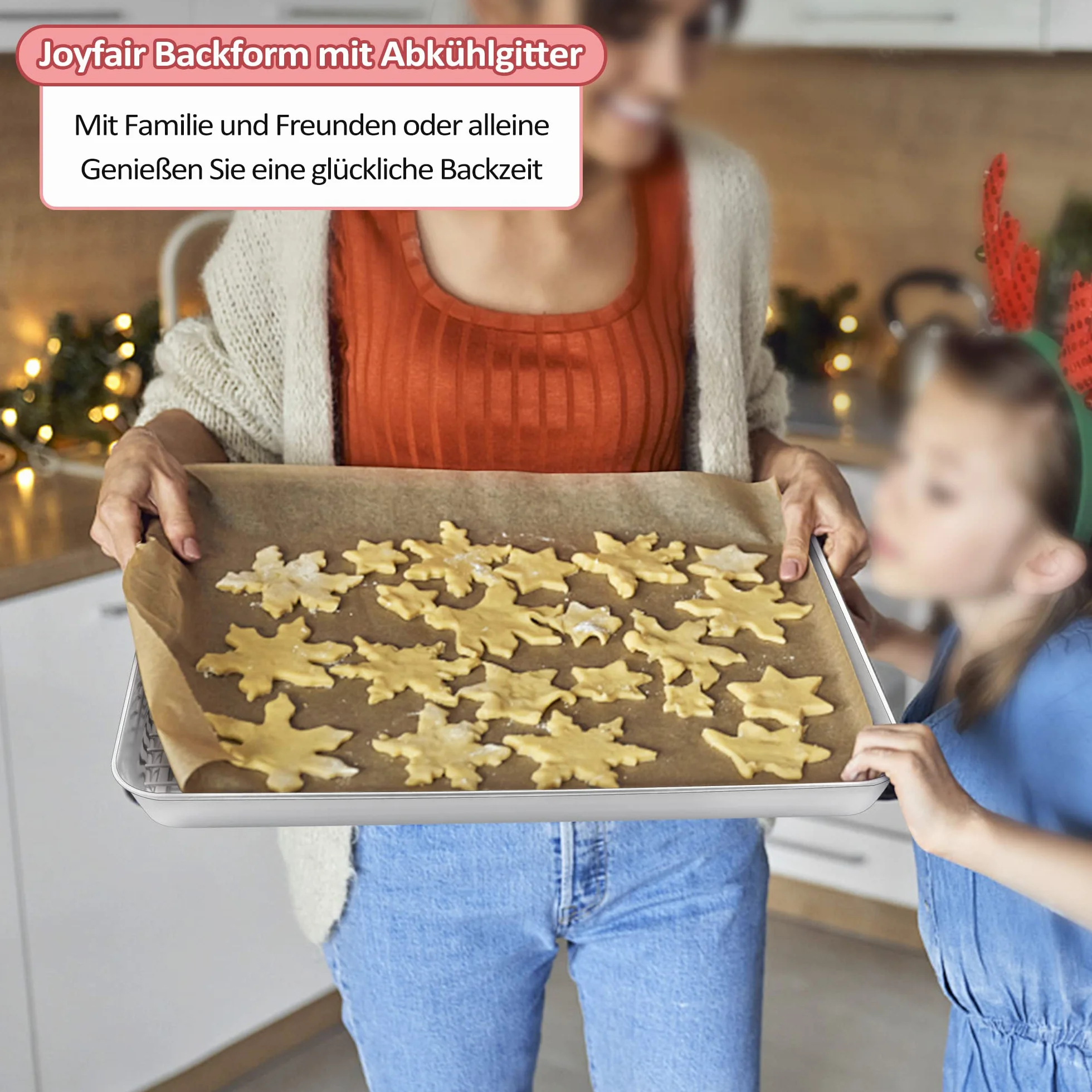Joyfair - Teglia da forno con griglia di raffreddamento, in acciaio inox, grande teglia da forno e griglia per torte, 40,5 x 30,5 x 2,5 cm, rettangolare e griglia di raffreddamento per
