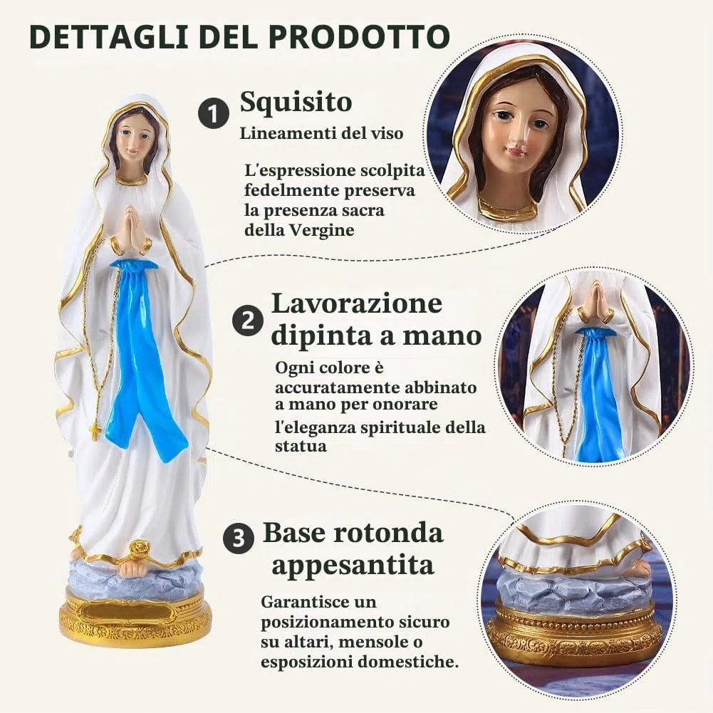 Statua della Vergine Maria 22,1 cm, regalo religioso in resina per la mamma, decorazione cattolica e scultura per l'altare di Lourdes