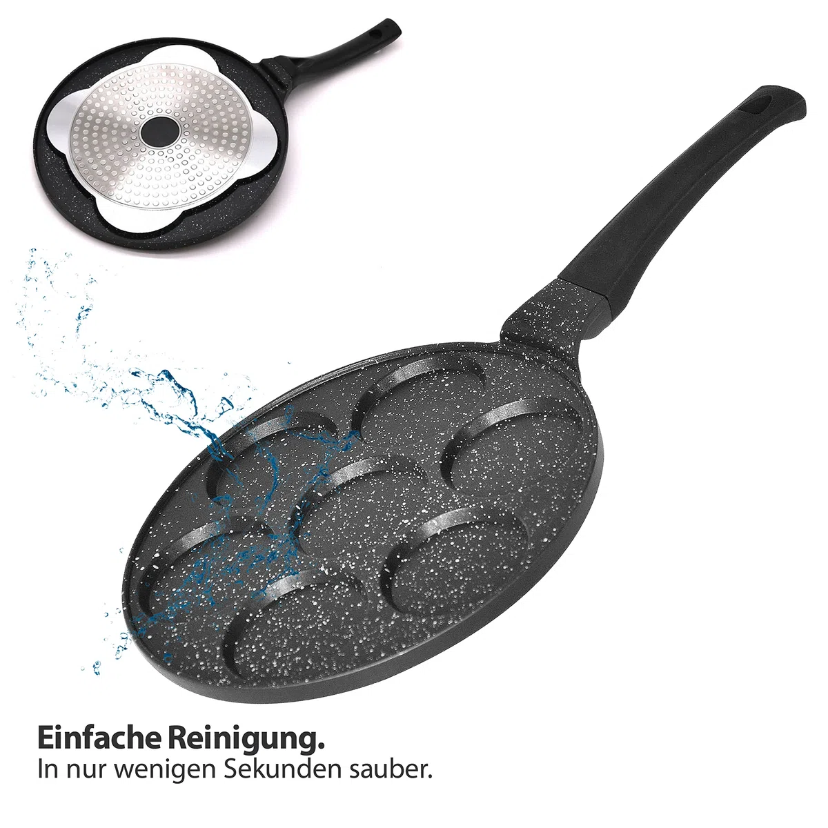 Amalindo Padella per pancake, Ø 26 cm, per 7 uova, padella per pancake, rivestimento antiaderente | padella per pancake a induzione | padella per uova, padella per occhi per pancake, uova fritte