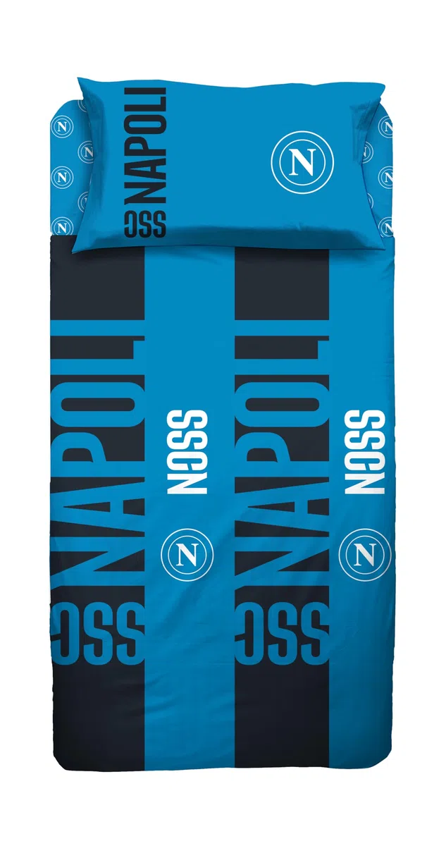 hermet SSC Napoli Set Lenzuola Letto Singolo In Cotone, Completo Letto Una Piazza, 100% Cotone, Lenzuolo sopra + Lenzuolo Con Angoli + Federa, Prodotto Ufficiale