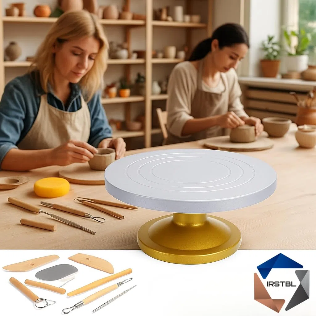 IRSTBL - Ruota per scolpire 30,5 cm – Ruota girevole in plastica resistente con cuscinetti in acciaio e base antiscivolo – Ceramica, modellismo – Include set di 8 attrezzi per argilla