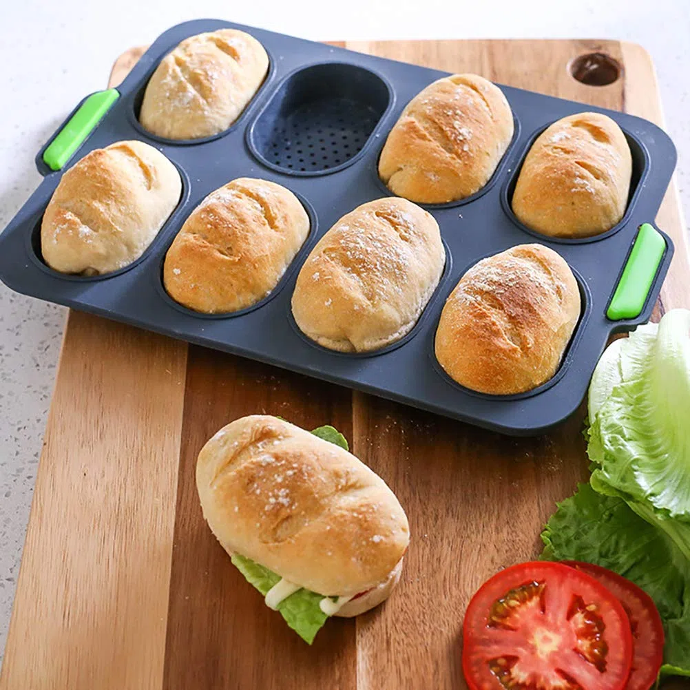 Mini Pan, Silicone Antiaderente Perforato Pane Francese Stampo Croccante Per Pane Pane Per Hot Dog (Grigio scuro)
