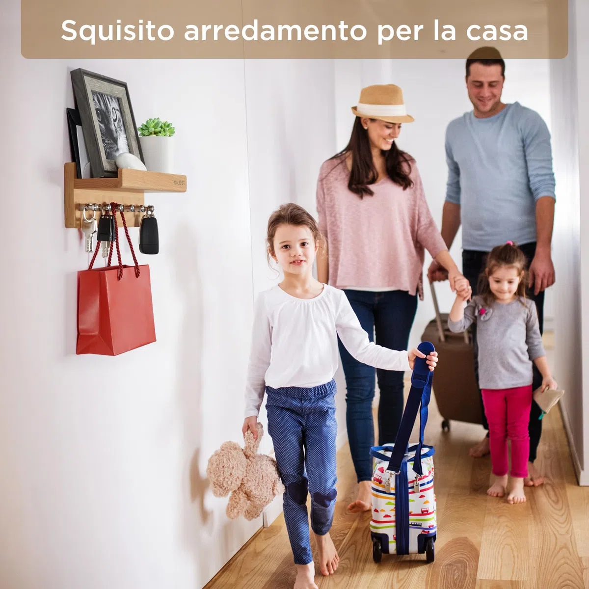 portachiavi da parete porta chiavi da muro per casa moderno appendi chiavi a muro in legno faggio ingresso (Faggio Naturale)