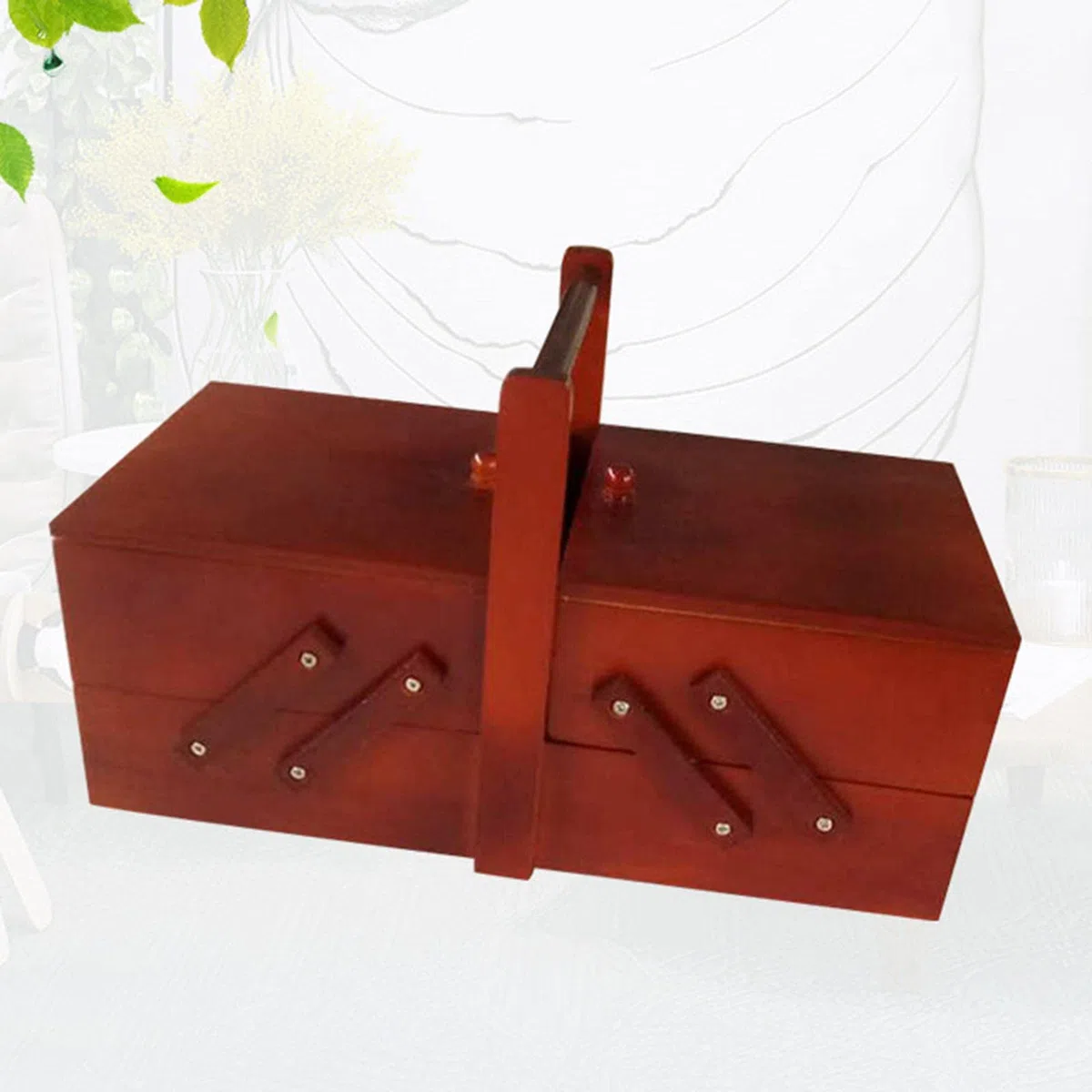 Organizer per Scatola da Cucito in Legno, Filo, Forbici, Grandi Scomparti per Scatola da Cucito, Filo, Cestino per Cucire, Accessorio per La Casa, Rosso
