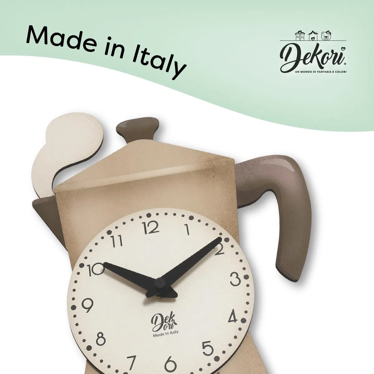 DEKORI Orologio a Pendolo da Parete Mochina – Design Tema Caffè con Tazzina e Fumo in Rilievo – 26x46 cm – Decorativo per Cucina
