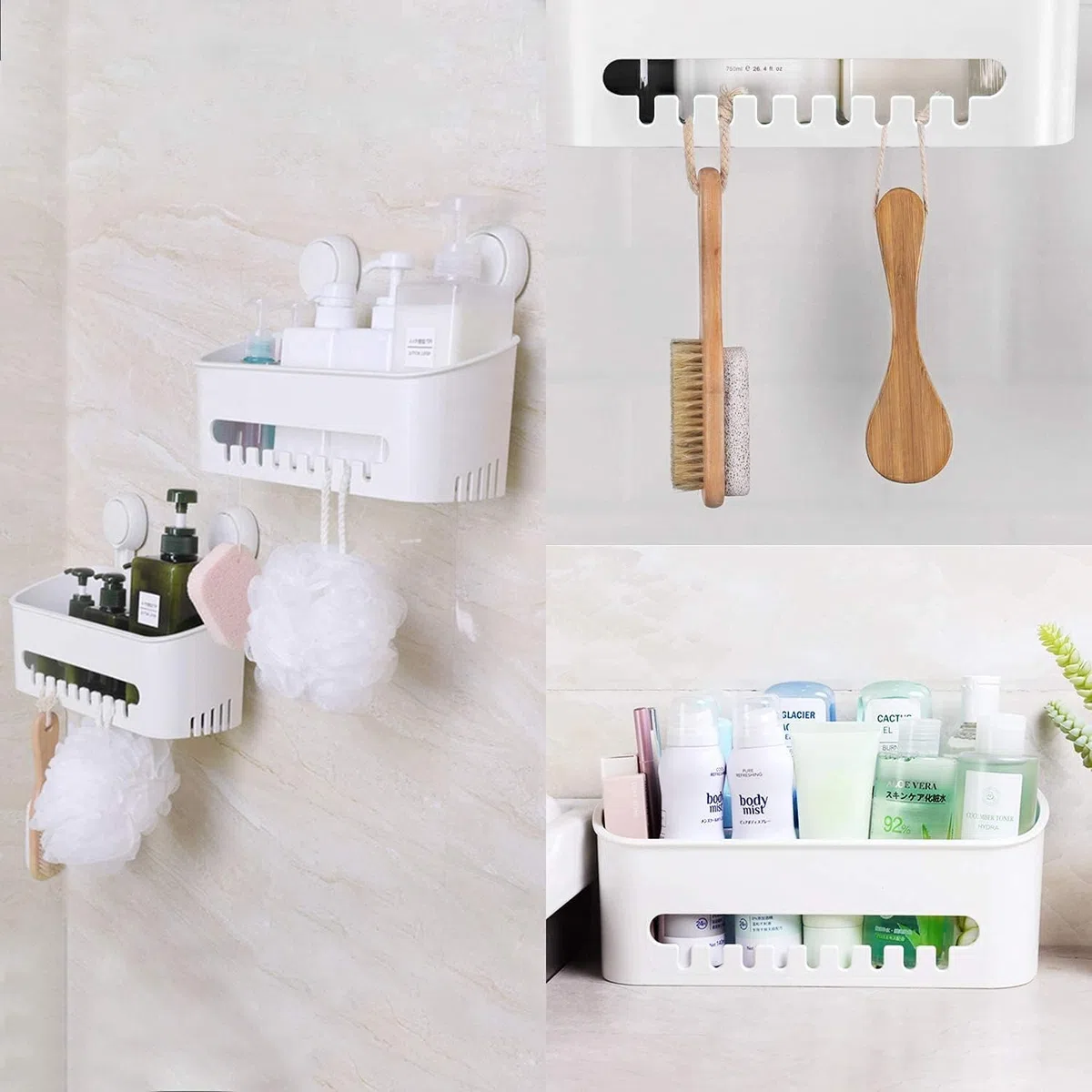 ilikable Mensola da doccia a ventosa, per doccia, senza foratura, a ventosa, cestino da doccia rimovibile per bagno, cestino portaoggetti doccia e cfabbrica per shampoo rivitalizzante sapone - bianco