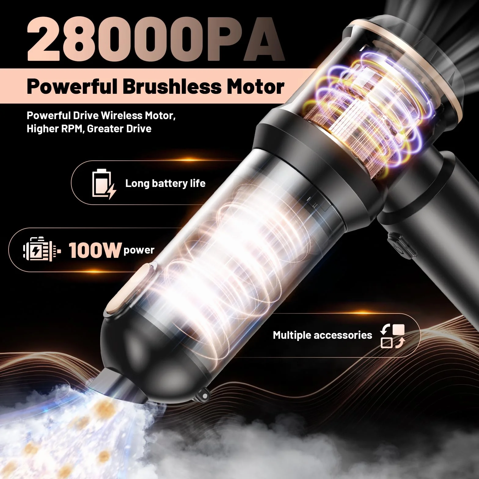 SLOKSFil 2026 - Aspirapolvere portatile senza fili, 22000 PA, 4 in 1, mini aspirapolvere per auto con motore brushless, potente aspirapolvere per casa, auto, peli di animali domestici, cucina (HL138)