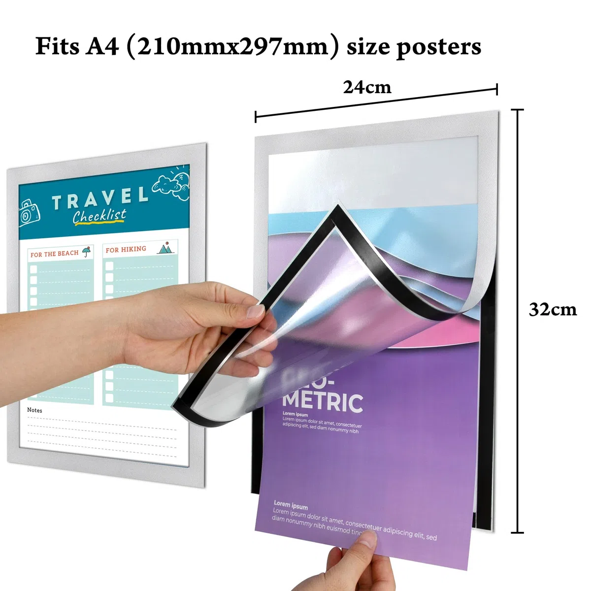 A4 Cornice Magnetica Autoadesiva per Espositore, Magnetic Cornice per Display su Superfici Lisce e Solide, Cambio Rapido, Confezione da 6, Argento