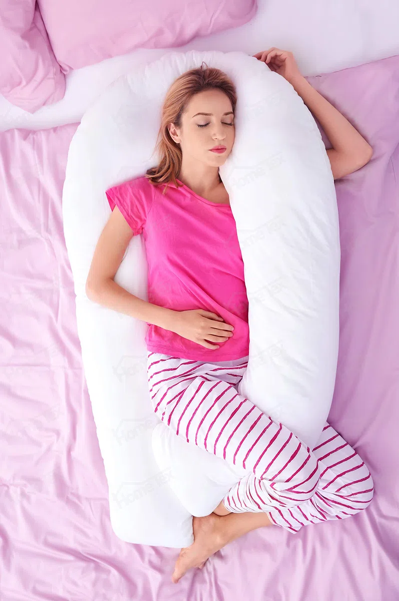 Hometex - Cuscino di sostegno per gravidanza, a forma di U, con custodia, lunghezza: 2,7 m, colore: bianco