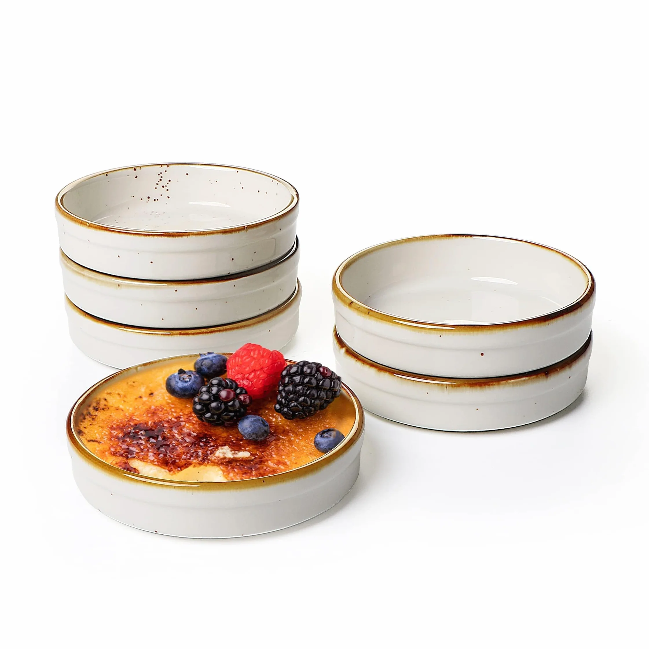 ONEMORE 6 Pirottini da Forno, 11,4 cm, 118 ml Stampo per dolci rotondi in porcellana, Mini stampi per soufflé, Rameins per Creme Brulee, Muffins Quiches, Torte