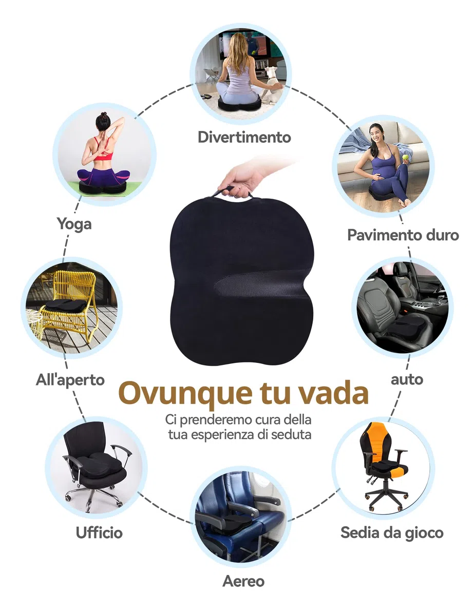 Travel Ease Cuscino Ergonomico per Sedia, Cuscino in Schiuma di Memoria Premium con Base Antiscivolo per Lungo Comfort, Cuscino di Supporto per l'anca per Sedia da Ufficio, Sedile Auto (Nero)