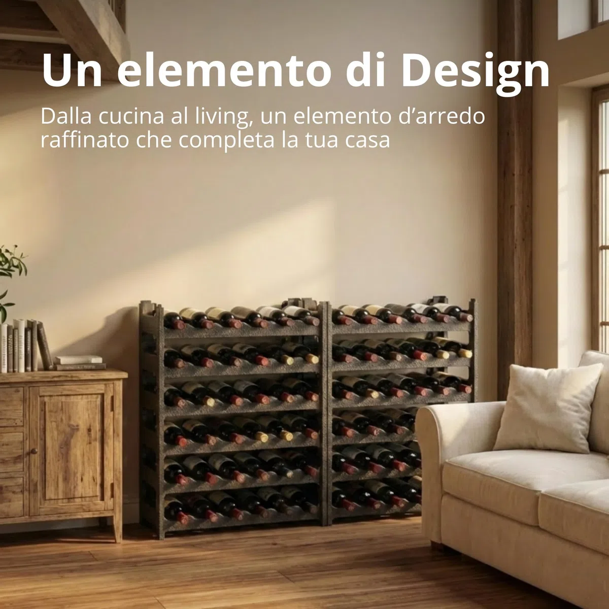 CookandSupply x TheWV Cantinetta Vino in Plastica Modulare Impilabile, Portabottiglie Effetto Pelle Martellata, 6 Bottiglie per Modulo, Scaffale Portavino Salvaspazio - Marrone Corten, 18