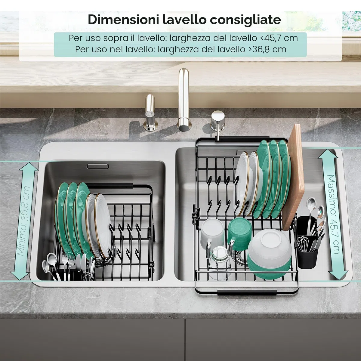 KINGRACK Scolapiatti da Appoggio - Scolapiatti da Lavello con Porta Utensili, Scolapiatti Estensibile Sopra il Lavello, Scolapiatti da Appoggio per Lavello da Cucina per Verdura Frutta Piatti