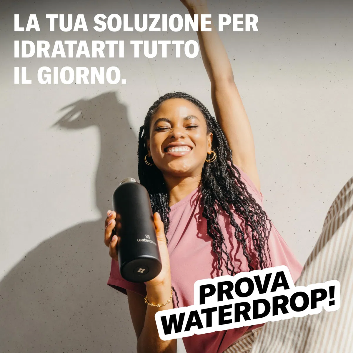 waterdrop® Bottiglia 600ml con 18 Drops senza zucchero - idee regalo donna - Pacchetto degustazione con Borraccia in acciaio inox e 6 gusti aromatizzanti per acqua - robusto borraccia termica