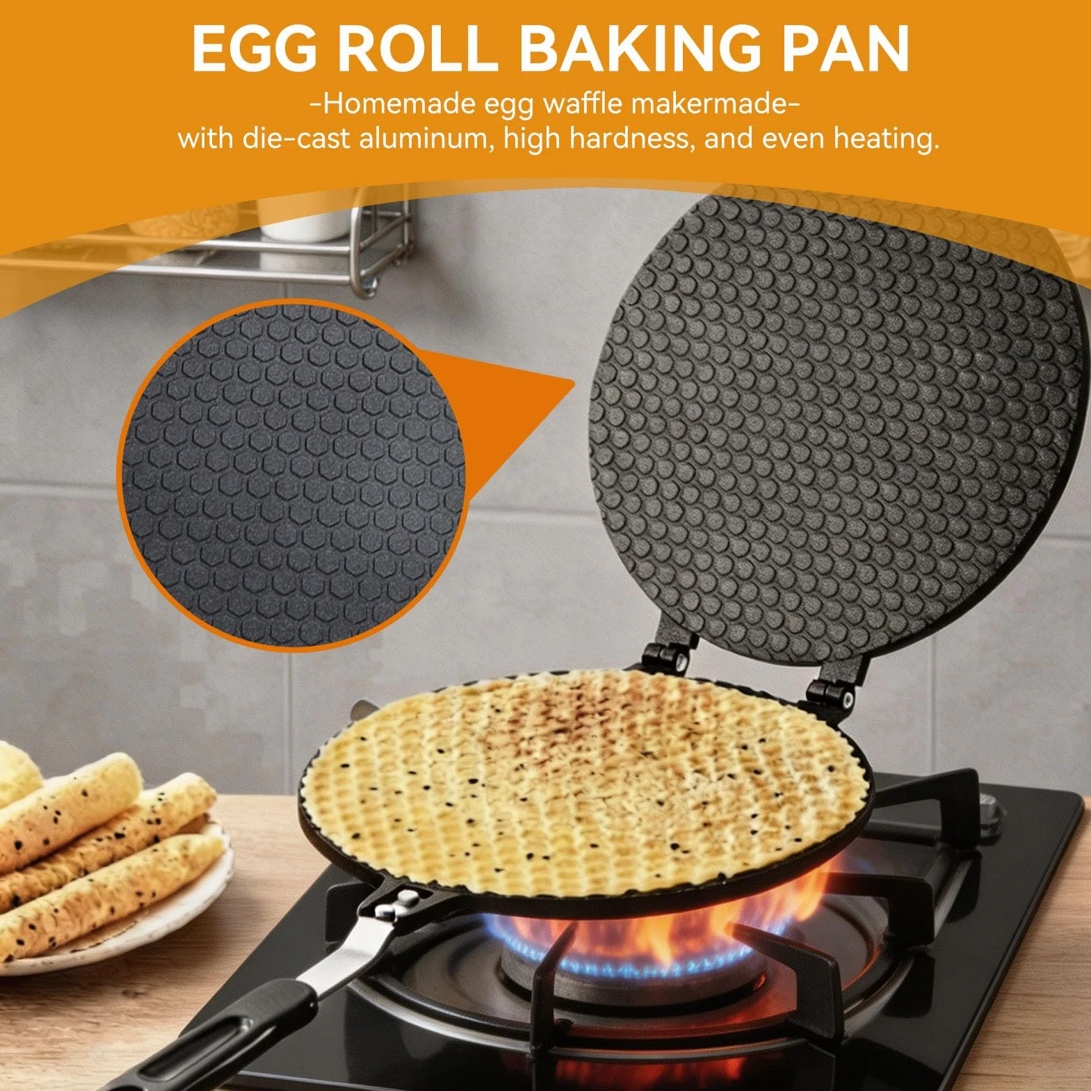 HERCHR Waffle Cone Maker, Macchina per Coni Gelato Piastra, Teglia Antiaderente a Gas per Frittata di Coni Gelato alla Crepe Pizzelle, Diametro 6,7 Pollici, Cono Gelato Waffel Piastra Pan