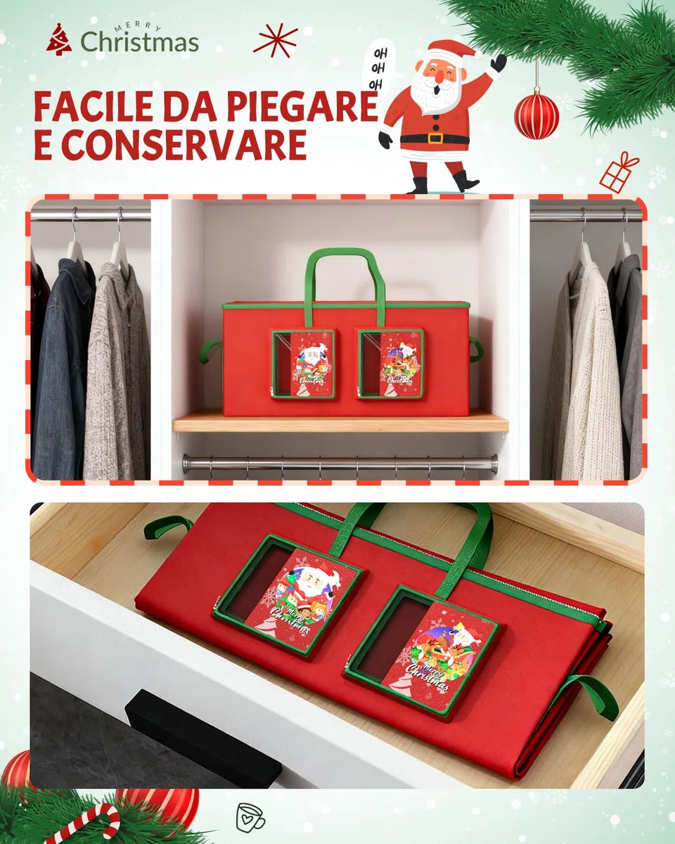 275CM Borsa di Stoccaggio dell'albero di Natale Impermeabile 600D,Adatta al Massimo 9FT Albero di Natale Smontato,Due Tasche Grandi Decorazione Natale,Maniglie e Cerniera Rinforzate Durevoli