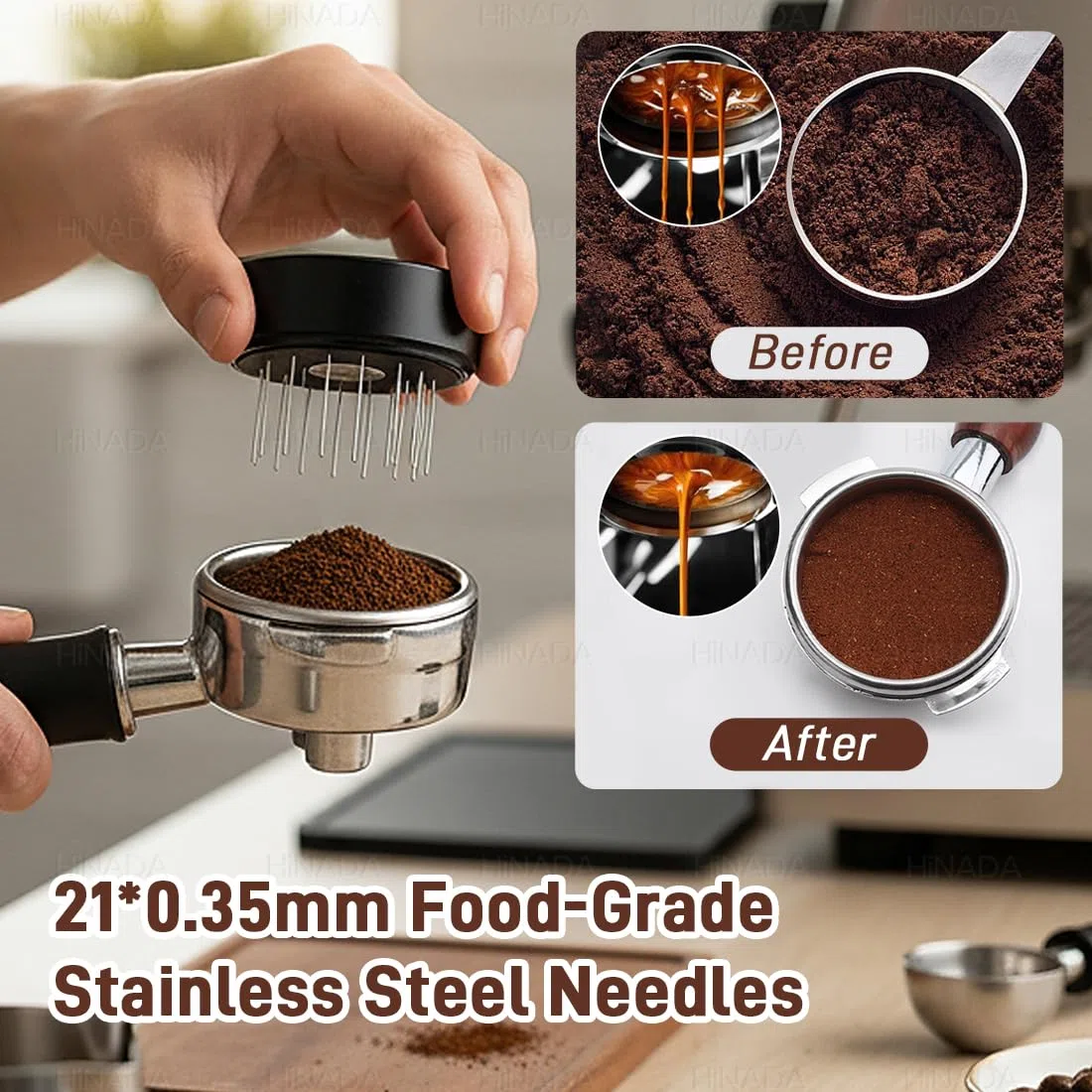 Pressa Caffe 51mm, 3-in-1 Coffee Distributor and Tamper with WDT Tool, Pressino per Caffe con Profondità Regolabile e Molla Calibrata, adatto a portafiltri (51mm)