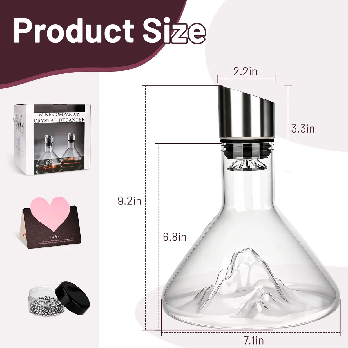 BBWELLDecanter per Vino Rosso Senza Piombo,Decantatore Con aeratore e filtro,decanter Iceberg,con sfere di pulizia in acciaio e biglietto di auguri,Accessorio per Vino,per gli amanti del vino 1500 ml