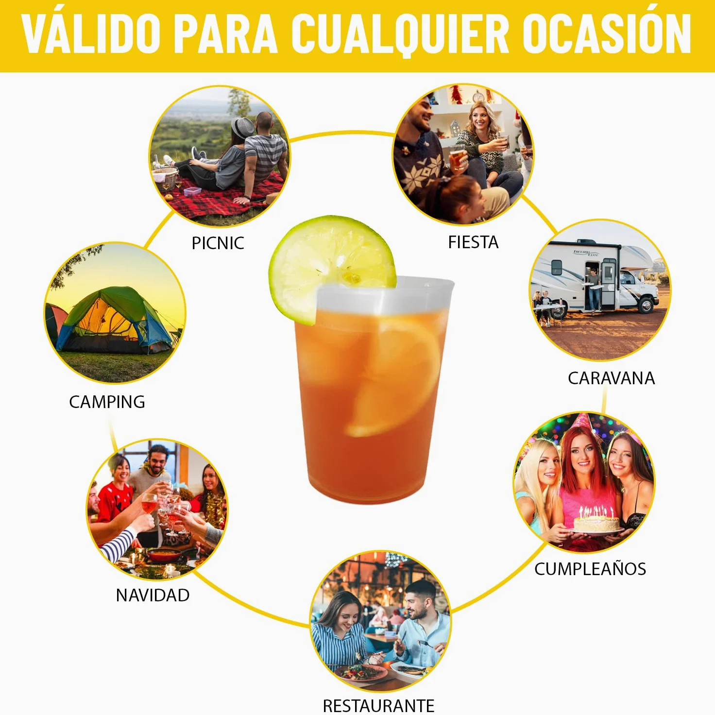 100 bicchieri di sidro riutilizzabili da 500 ml, in plastica dura, infrangibile, per feste, ufficio, campeggio, biologico senza BPA, per acqua, Cocktail, cubetti, gin tonic, birra, 100 pezzi