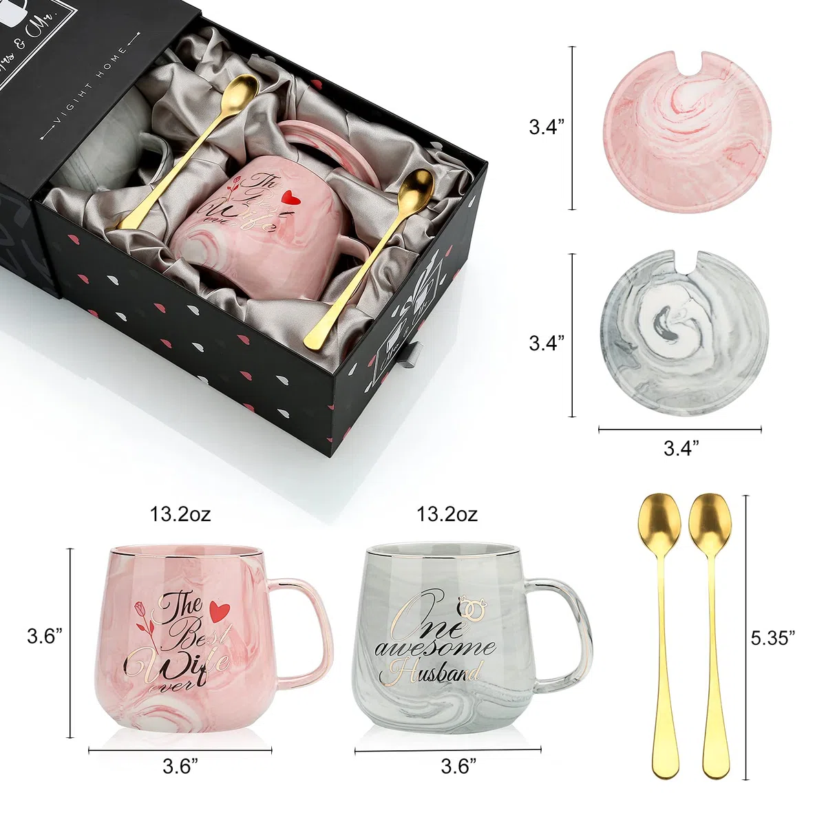 Sovyime One Awesome Husband, The Best Wife Set Regalo Tazzine Caffè - Regalo Matrimonio Fidanzamento per Coppia - Idea per Amanti Amici Genitori Inaugurazione Della Casa - 13 oz