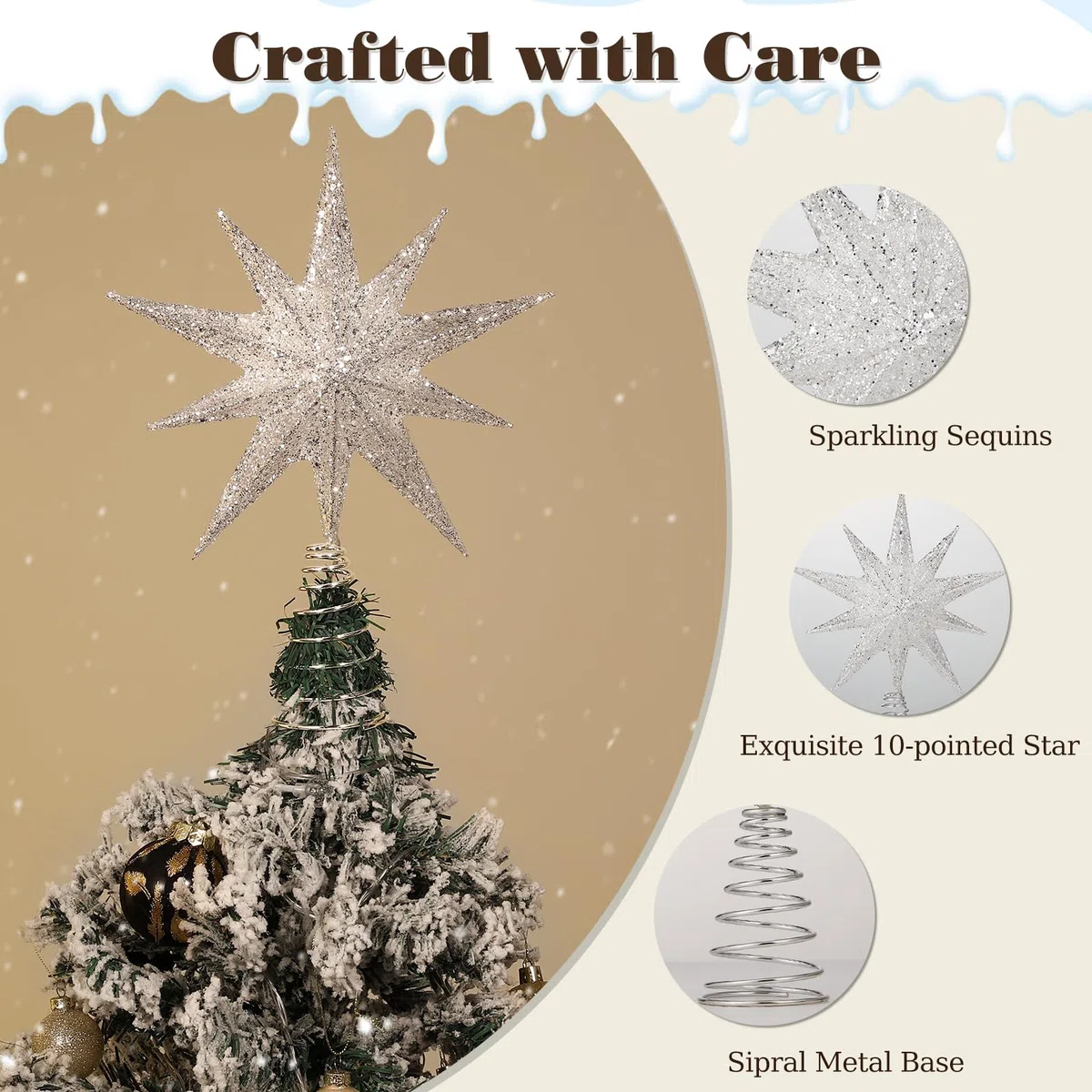 Lewondr Stella Cima per Albero di Natale,13" Stella Natalizia a 10 Punte Illuminata con Alimentazione a Presa e Telecomando per Decorazioni Natalizie,Timer 6H&8 Modalità Illuminazione, Luce Calda