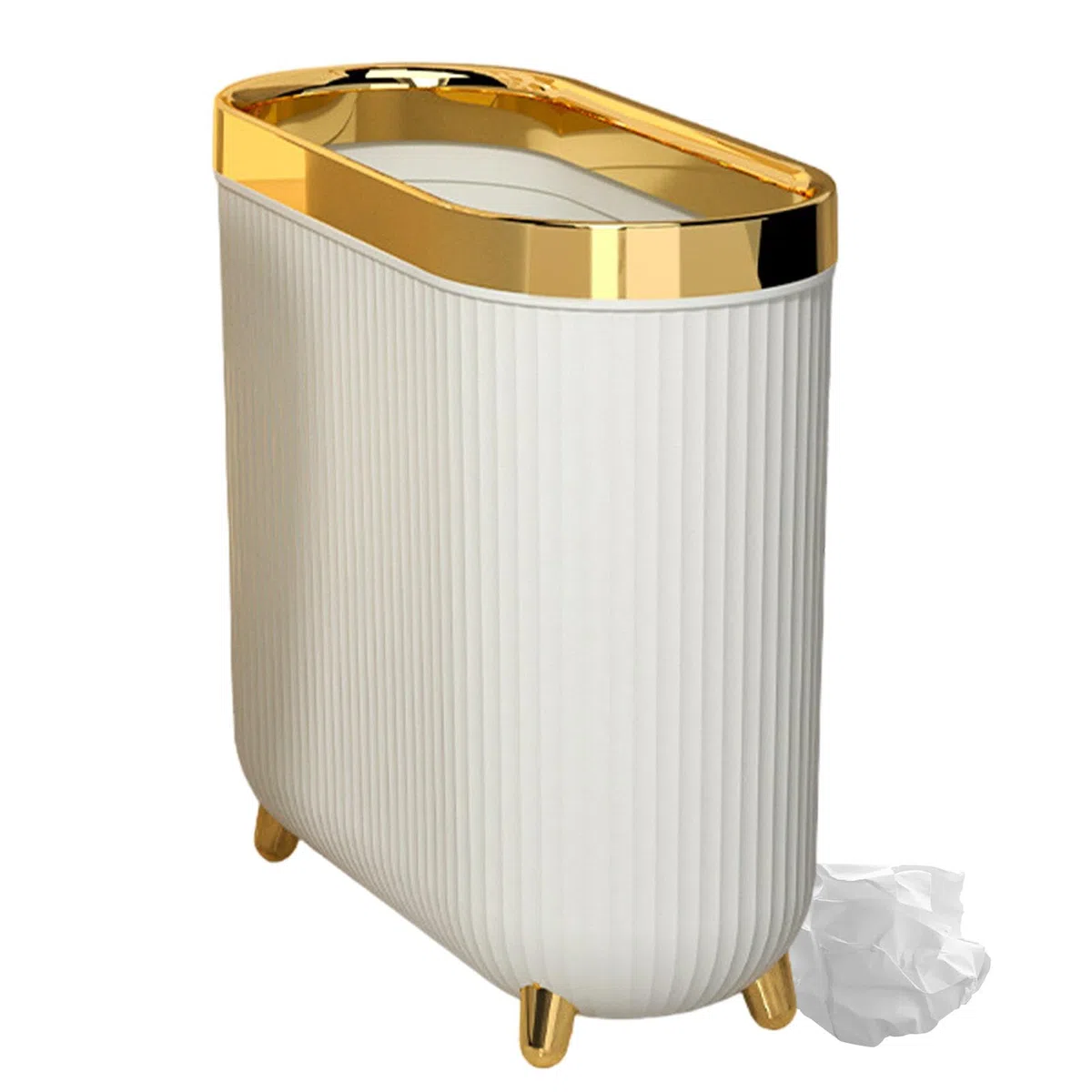 Pattumiera per WC con coperchio, elegante pattumiera per WC, cestino per la spazzatura del bagno, carta igienica, pattumiera sottile, bidone della spazzatura domestica, design compatto per il